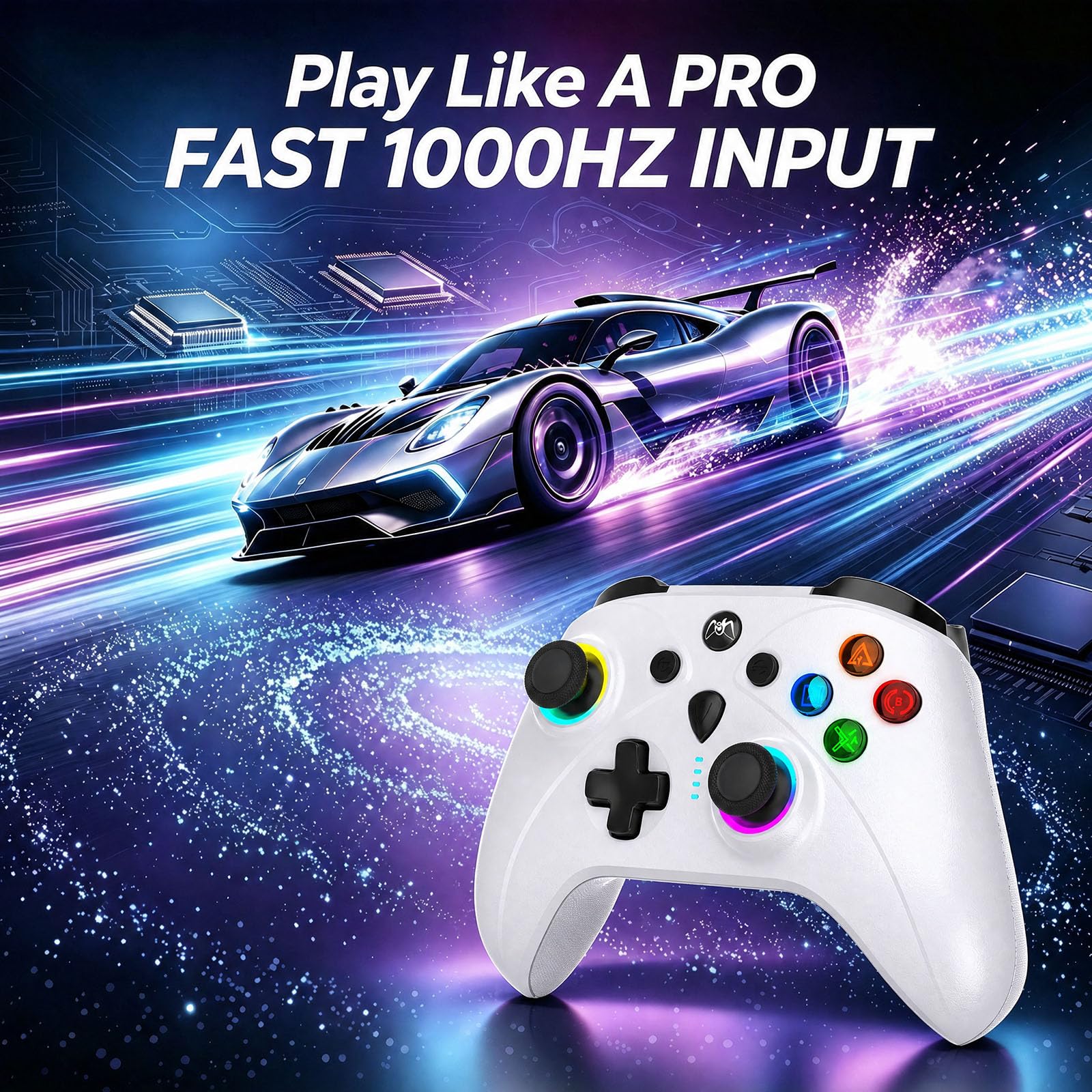 RUIXTIPAD Per Luna Controller, Gamepad wireless nero con illuminazione RGB, TMR Sticks