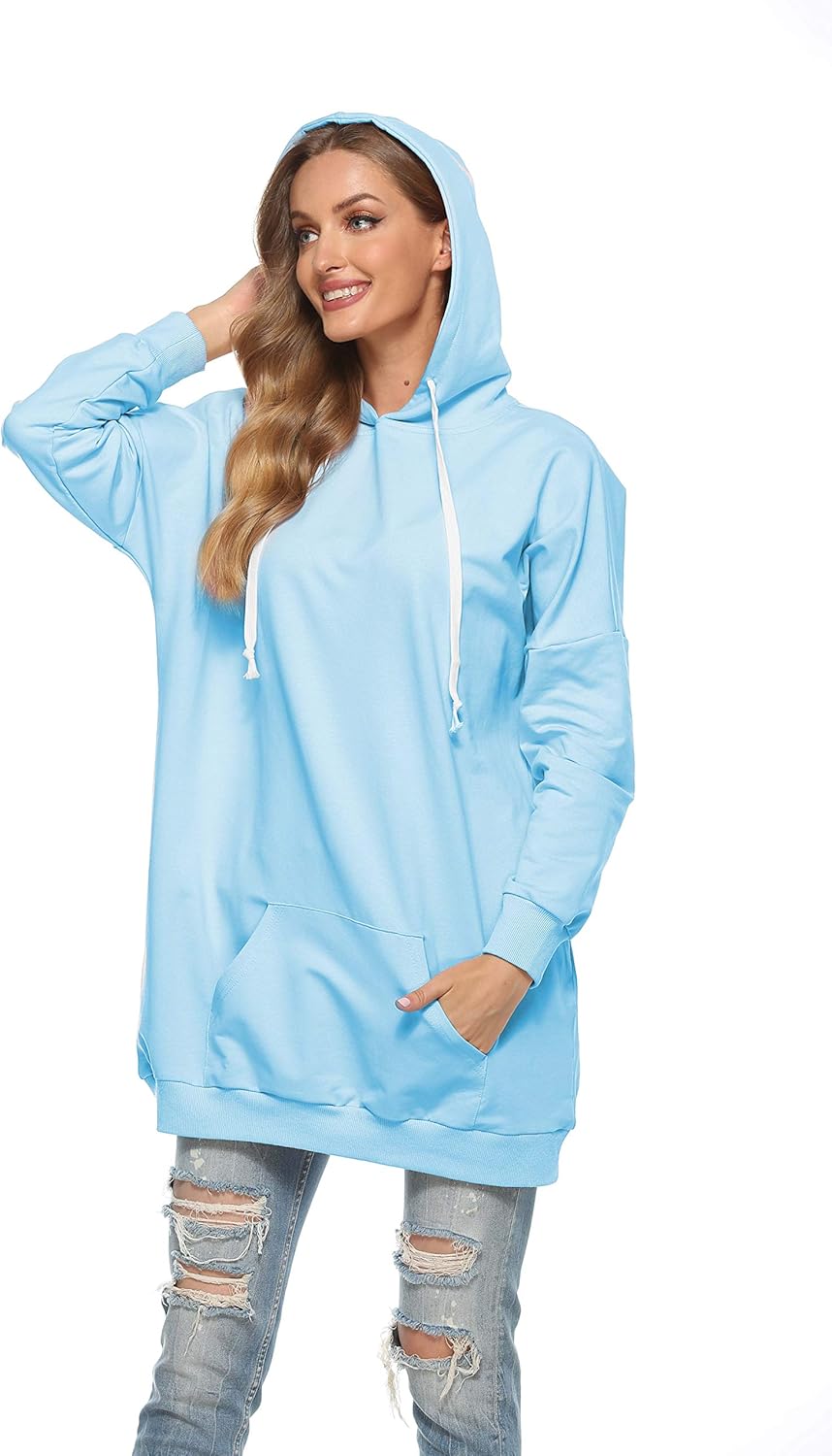 Famulily Womens Oversized Hoodie Extra Long Hooded Tunic Sweatshirt with Pockets - Image 4
