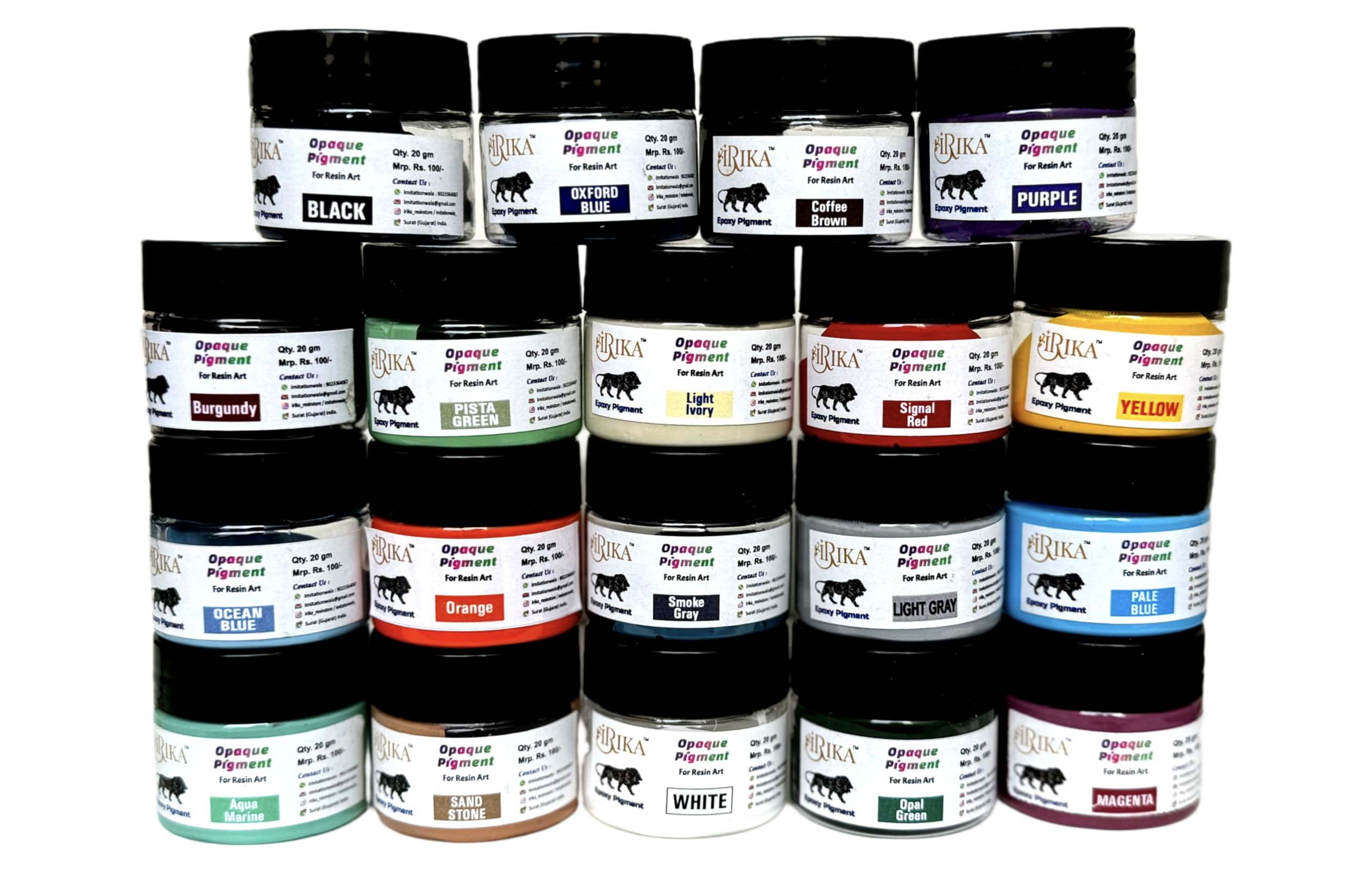 IRIKA Pack of 19 Opaque Paste Pigments for Resin Art (20g Each) - Versatile Color Set/made in india/non toxic/art and craft/waterproof pigment/used with epoxy or uv resin