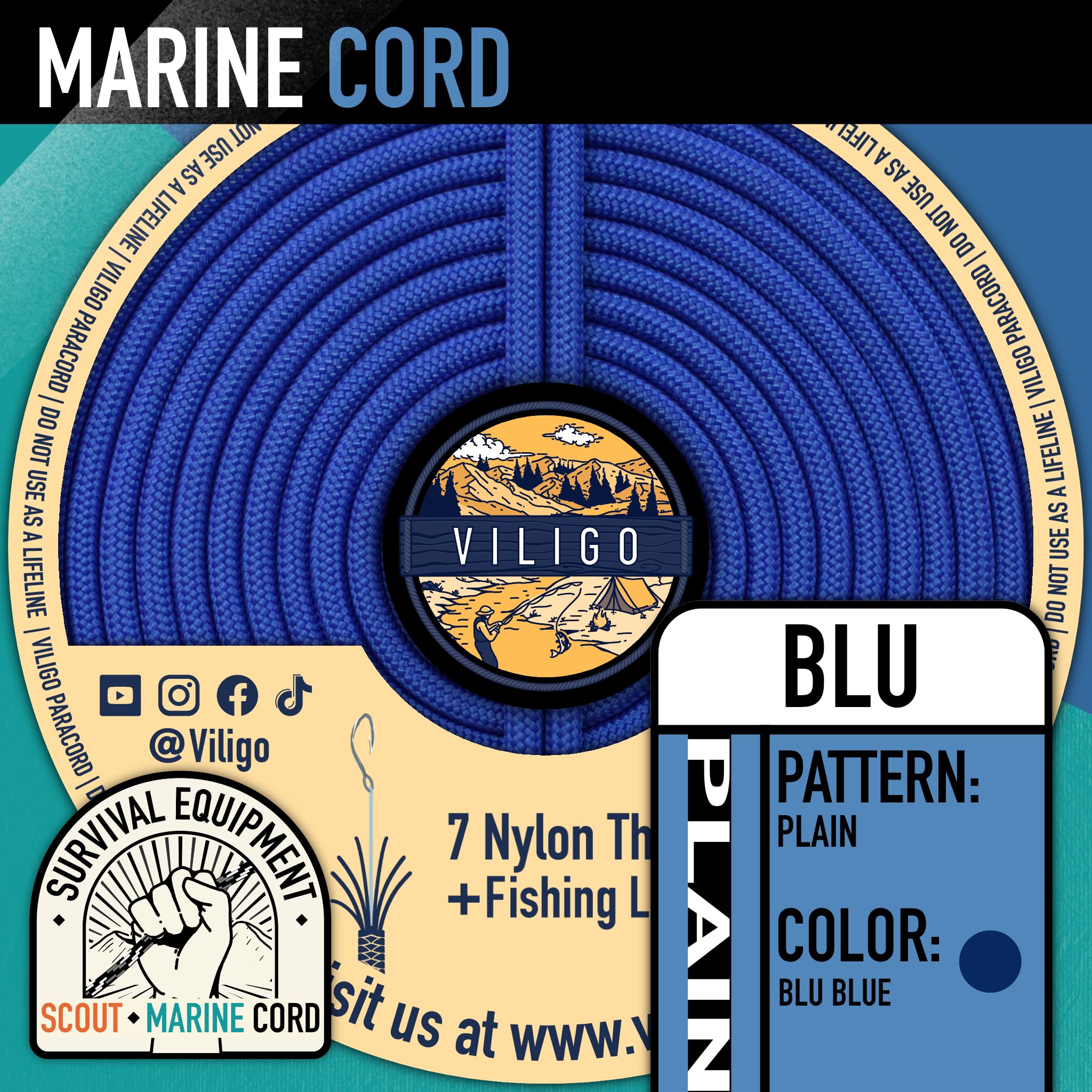 VILIGO Marine Cord, Nylon Braid (3.8mm), 7 Nylon Strands and 1 Line, Boat Rope for Fishing and Outdoor Activities - Image 2