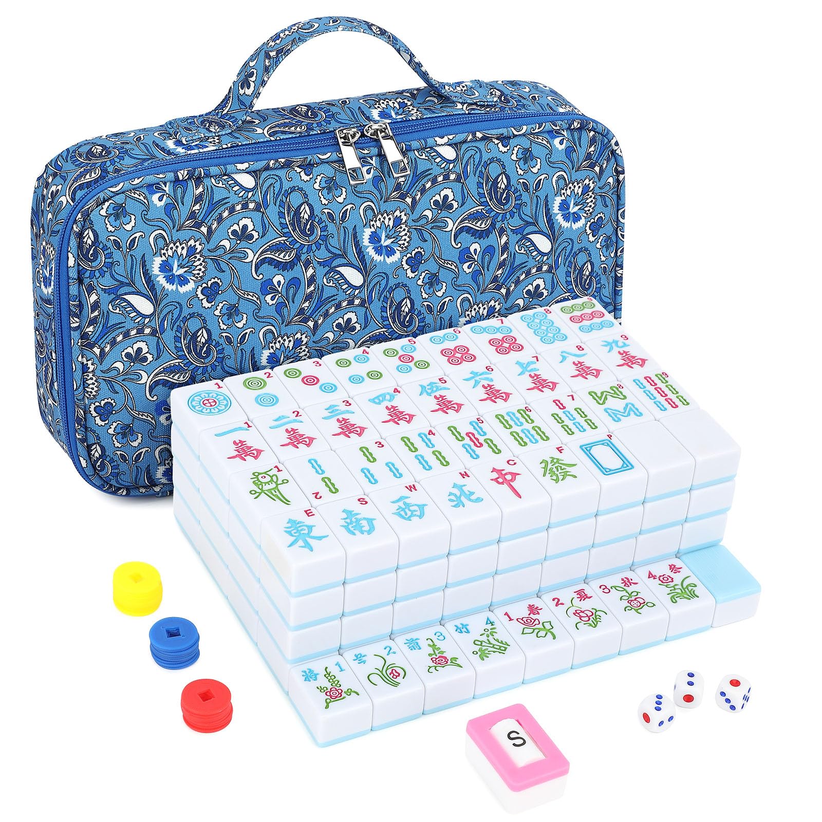American Mahjong Game Set 146 Qulity Mahjong Blue Tiles 1.4-inch