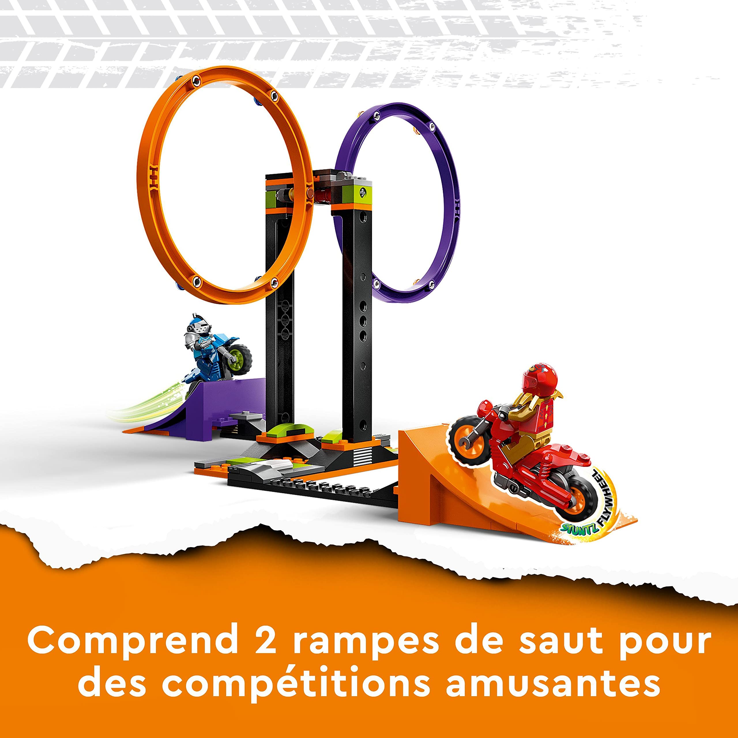 LEGO 60360 City Stuntz Le Défi de Cascade : Les Cercles Rotatifs, Épreuves pour 1 ou 2 Joueurs avec Moto, Jouet pour Enfants, Garçons et Filles Dès 6 Ans