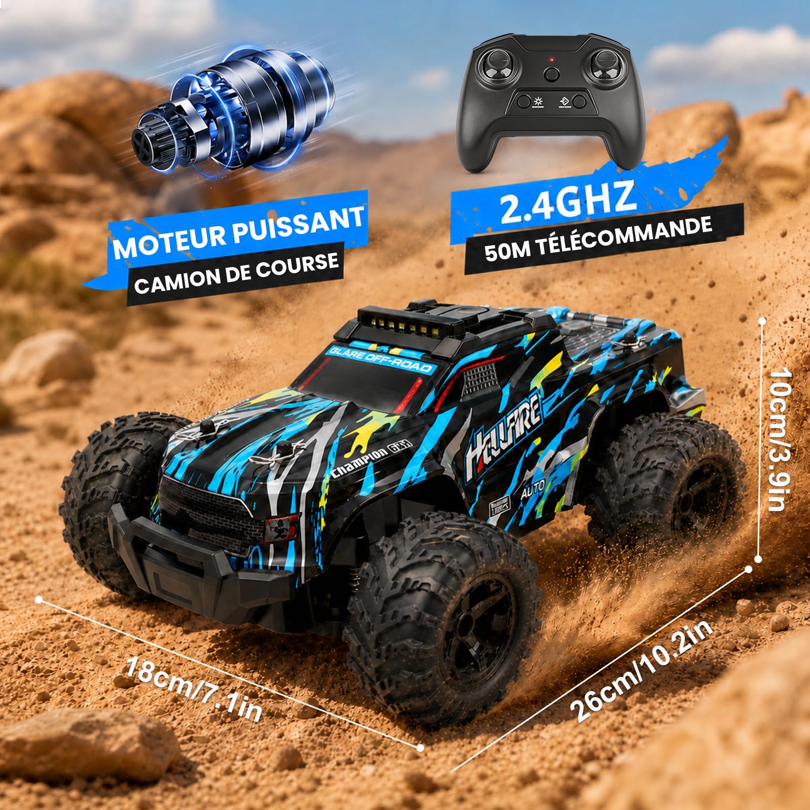 RC Voiture Telecommandé, Jouet Enfant 5 6 7 8 9 10 11 12 Ans 1:18 Garçon Voiture Electrique Enfants 22KM/H Enfants Garçon Cadeau de Noël Fille 5-12 Ans