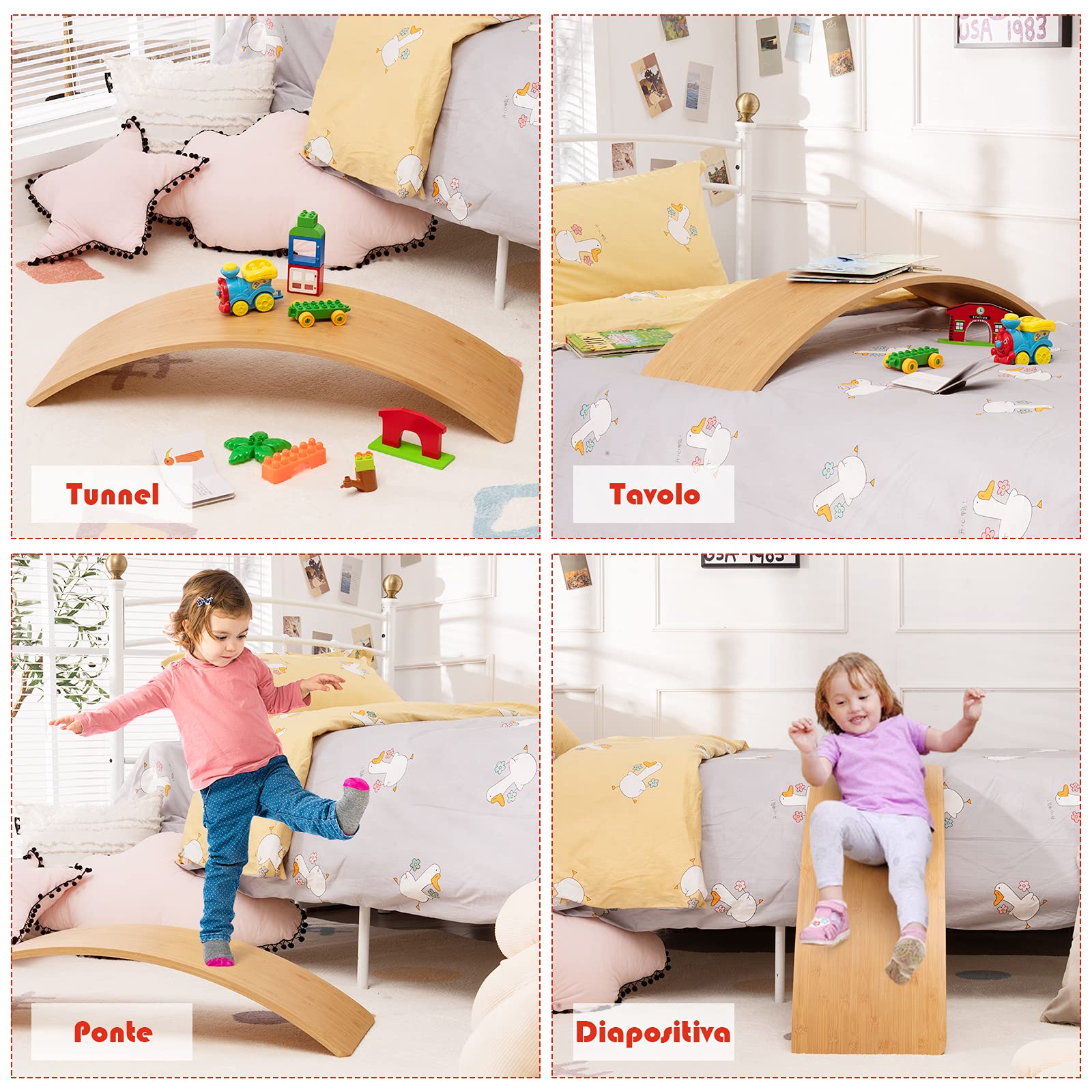 COSTWAY Balance Board di Legno, Pedana di Equilibrio, Tavola Curva per Yoga, Tavola Oscillante Naturala per Bambini e Adulti