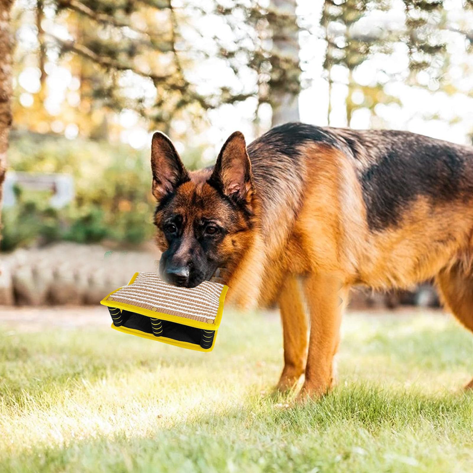 Jiawu Beißkeil für Hunde, Robuste Jute-Beißunterlage mit 3 Bequemen und Starken Griffen, Beißkeil-Schleppspielzeug für Hunde, Hundebisskissen, Welpentraining, Interaktives Spielspielzeug