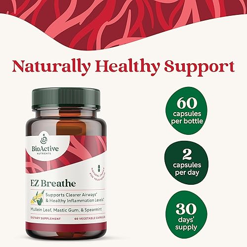 Miniatura 3 de BIOACTIVE NUTRIENTS EZ Breathe - 60 cápsulas - Suplemento de hoja de Muellein, bromelina y menta verde - Apoya la salud general