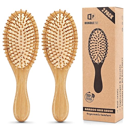 Paquete de 2 cepillos de pelo de bambú 100 natural ecológico cepillo de pelo con cerdas de bambú masaje cuero cabelludo antiestático desenreda el Paquete de 2 cepillos de pelo de bambú 100 natural ecológico cepillo de pelo con cerdas de bambú masaje cuero cabelludo antiestático desenreda el
