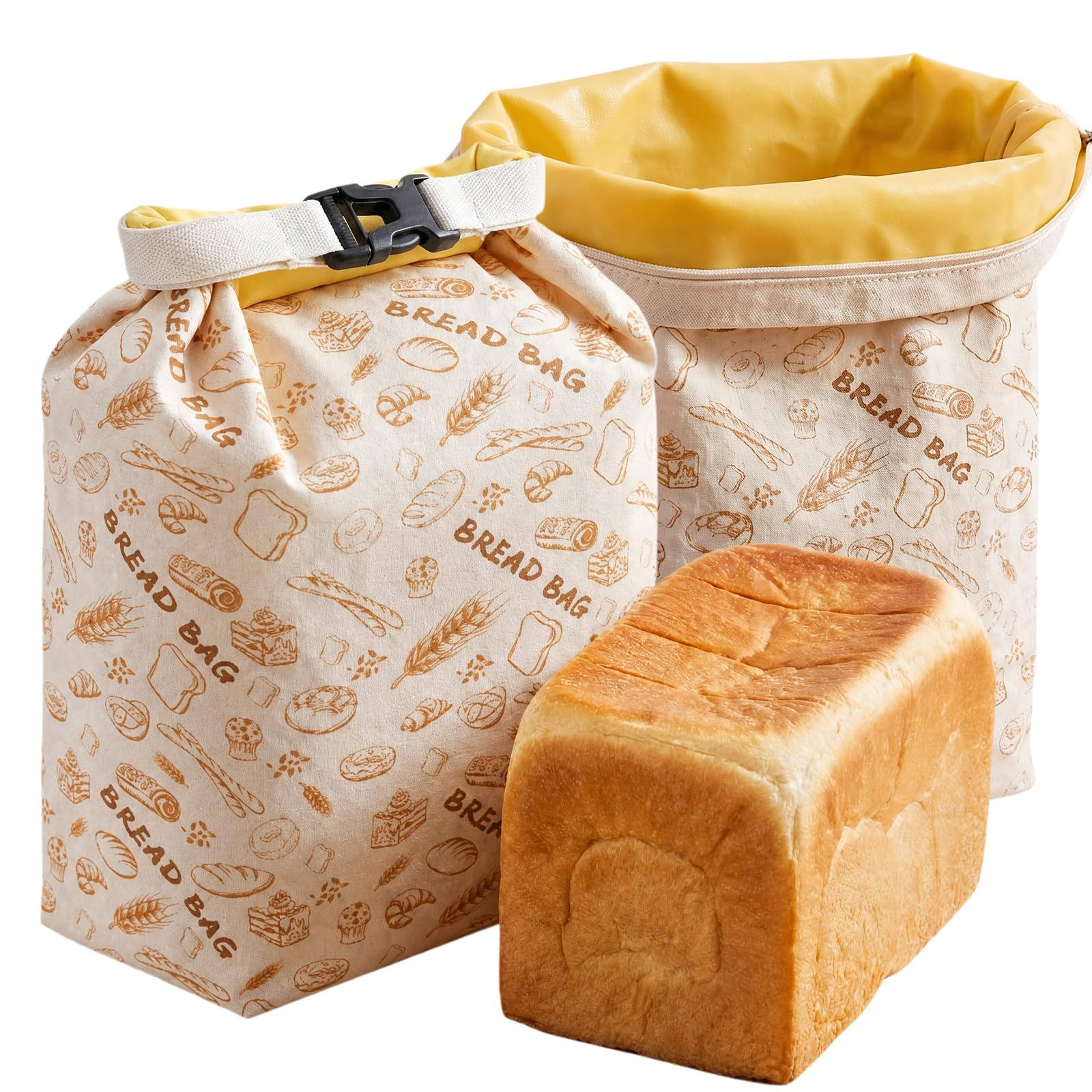 Solvio 2Pcs Premium Beeswax Bread Bag For Homemade Bread, Reusable Extra Large Cotton Linen Bread Bags To Keep Bread Fresh, Freezer Safe Bread Storage Bags For Sourdough And Artisan Loaves