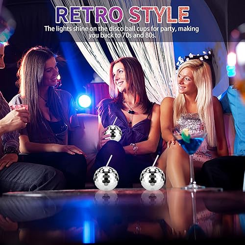 Miniatura 5 de Paquete de 9 tazas de bola de discoteca, tazas de fiesta de discoteca de 20 onzas con popote y tapa, vaso de bola de disco reutilizable, bola de