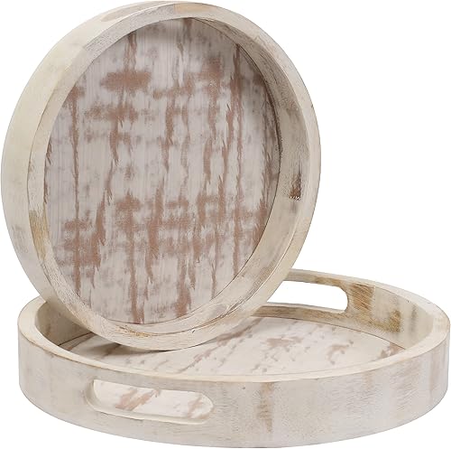 Bandeja decorativa para mesa de café, juego de 2 bandejas redondas de madera para sala de estar, otomana de madera o mesa auxiliar, bandeja de disponible en Yaxa Costa Rica