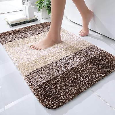 OLANLY Bathroom Rug Mat 30x20, Extra Soft and Absorbent Microfiber Bath Rugs, Non-Slip Plush Shaggy Bath Carpet, Machine Wash Dry, Bath Mats for Bathroom Floor, Tub and Shower, Brown