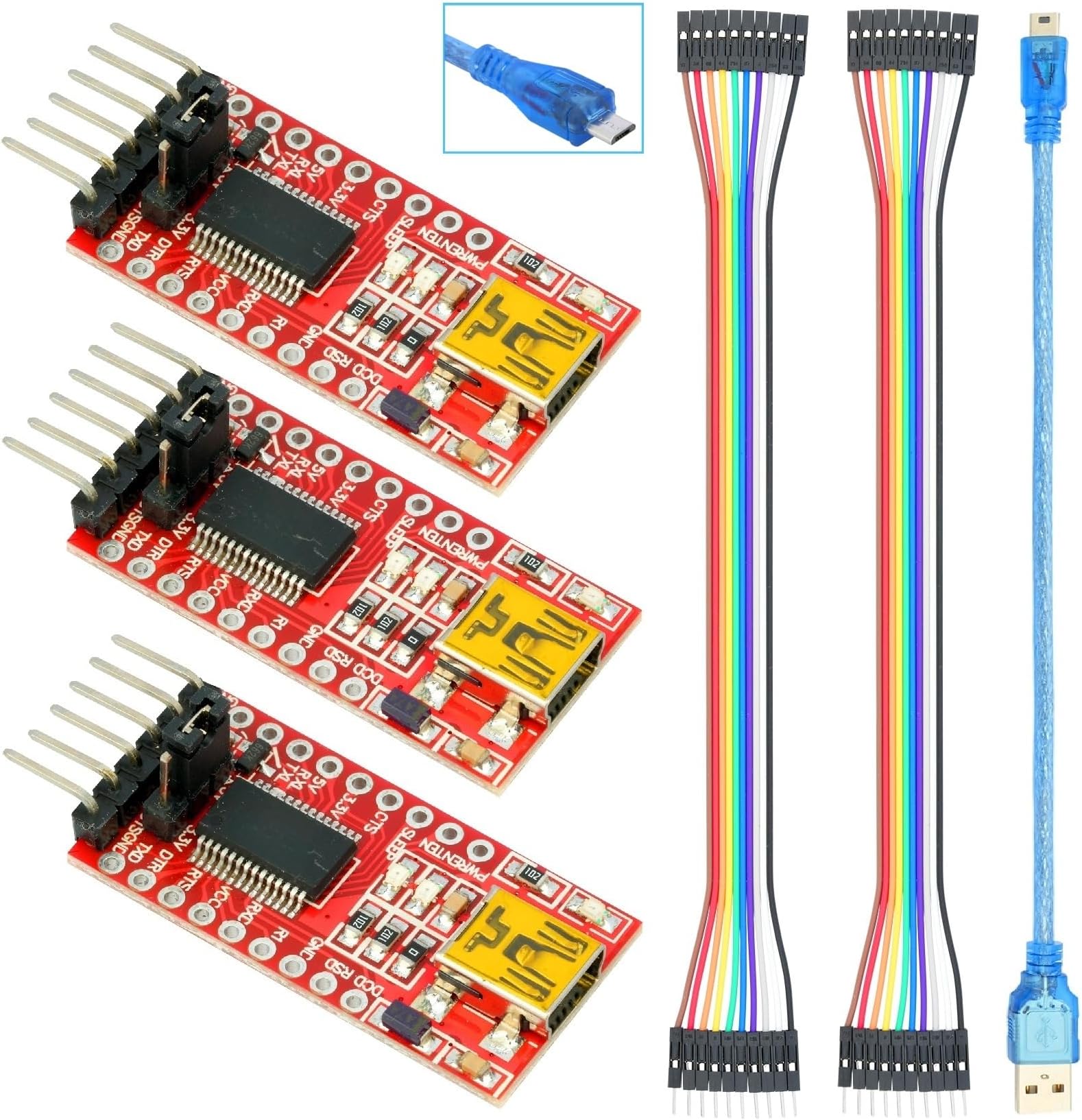 3Pcs Mini USB to TTL Serial Converter Adapter Compatible with FT232RL FTDl Breakout Board 3.3V/5.5V for Arduino