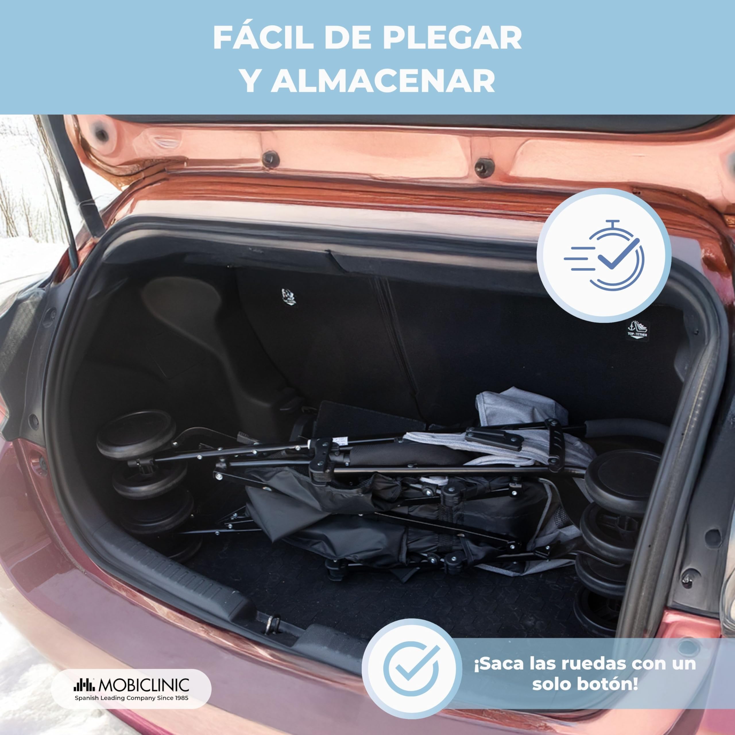 Mobiclinic®, Carrito bebe, Marca española, Plegable, Respaldo reclinable, Doble sistema de seguridad, Ruedas extraíbles, Arnés ajustable 5 puntos, Silla paseo ligera, Gris y negra