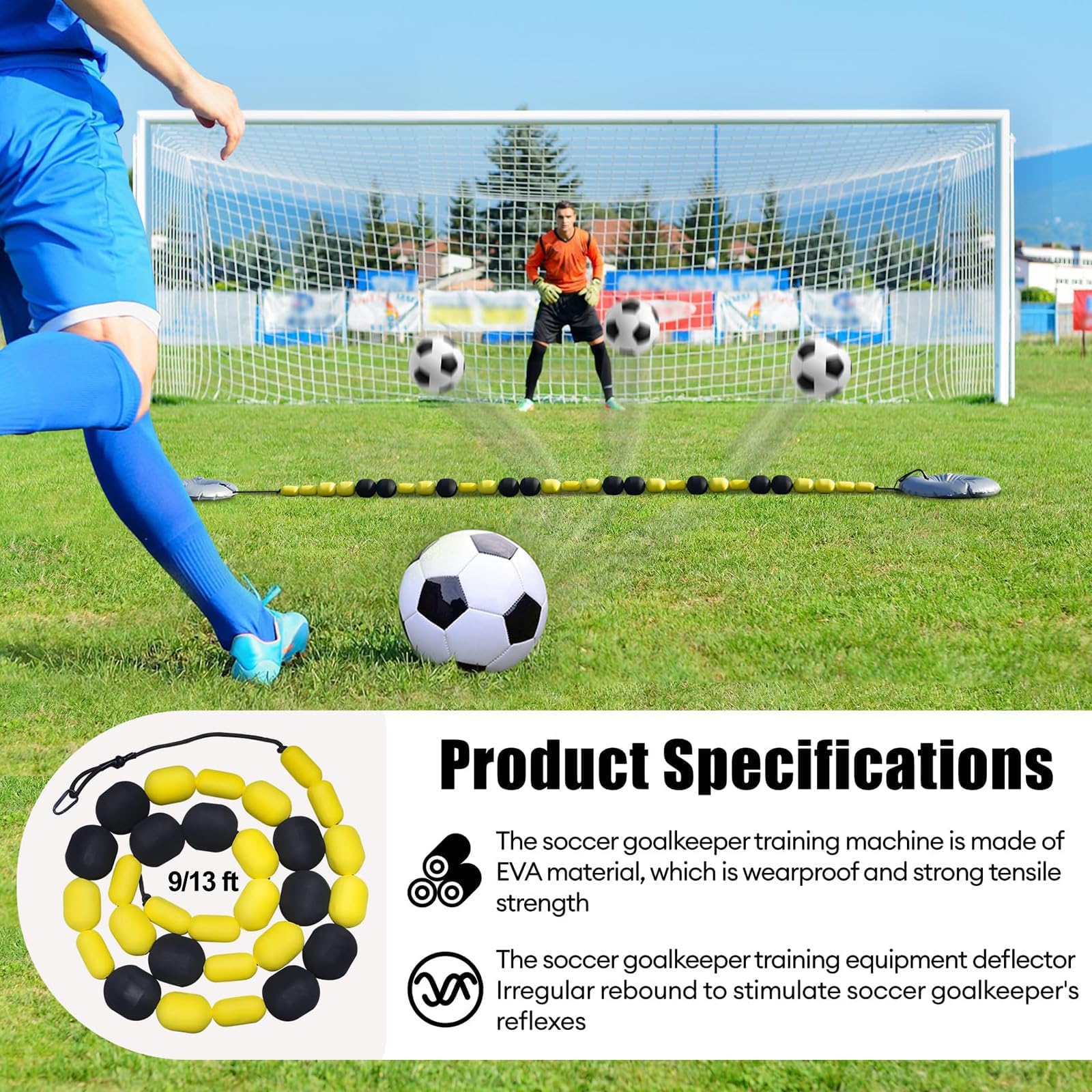 Attrezzatura Per L'allenamento Dei Portieri Di Calcio: Deflettore A Cavo Singolo (2,5 M / 4 M) Con 2 Sacche D'acqua, Angoli Di Rimbalzo Multipli; Ideale Per Allenare Riflessi E Agilità