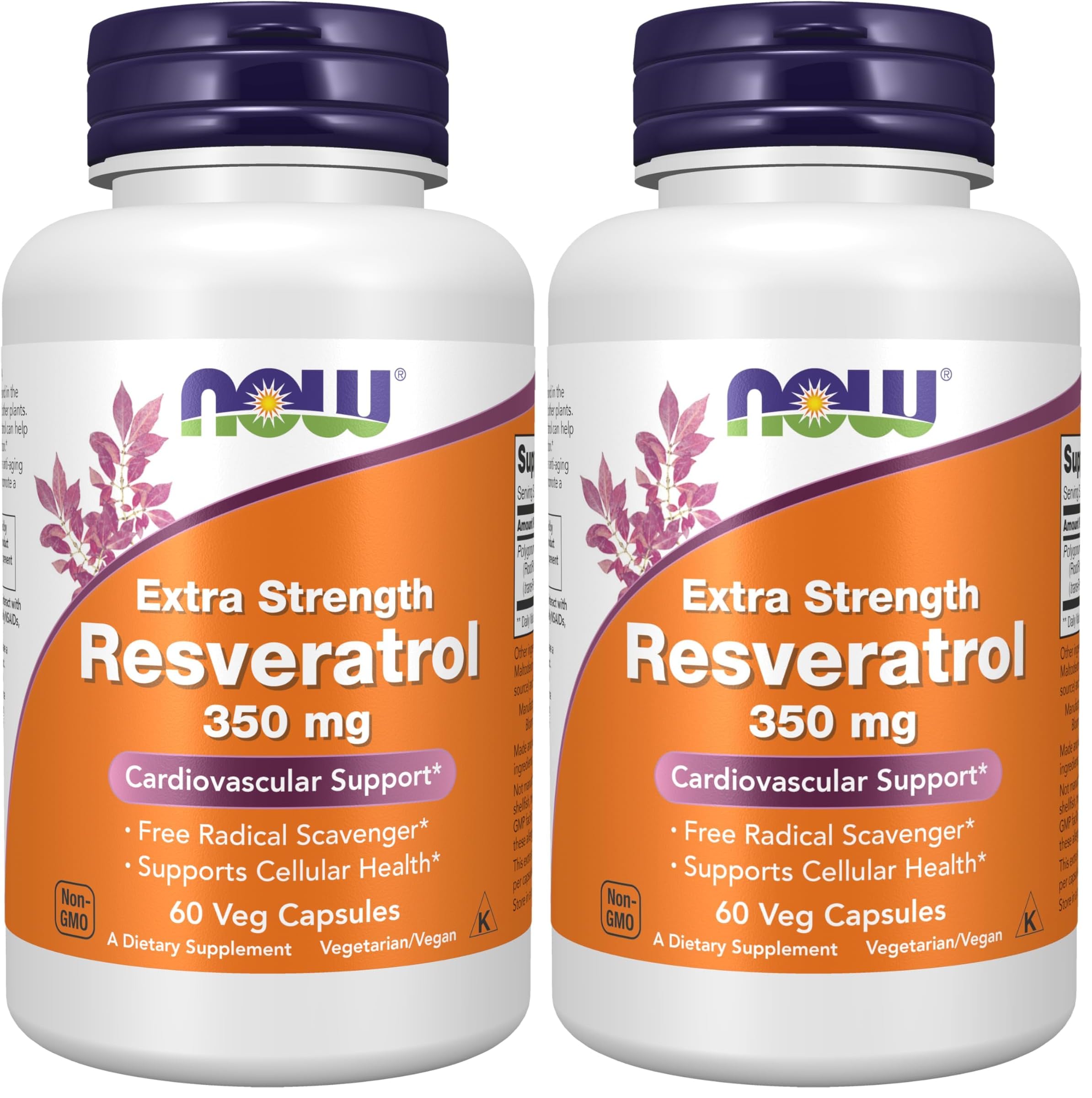 NOW Foods Supplements, Extra Strength Resveratrol 350mg, Natural Trans Resveratrol from 700 mg Japanese Knotweed Extract, 60 Veg Capsule, (Pack of 2) 60 Count (Pack of 2)