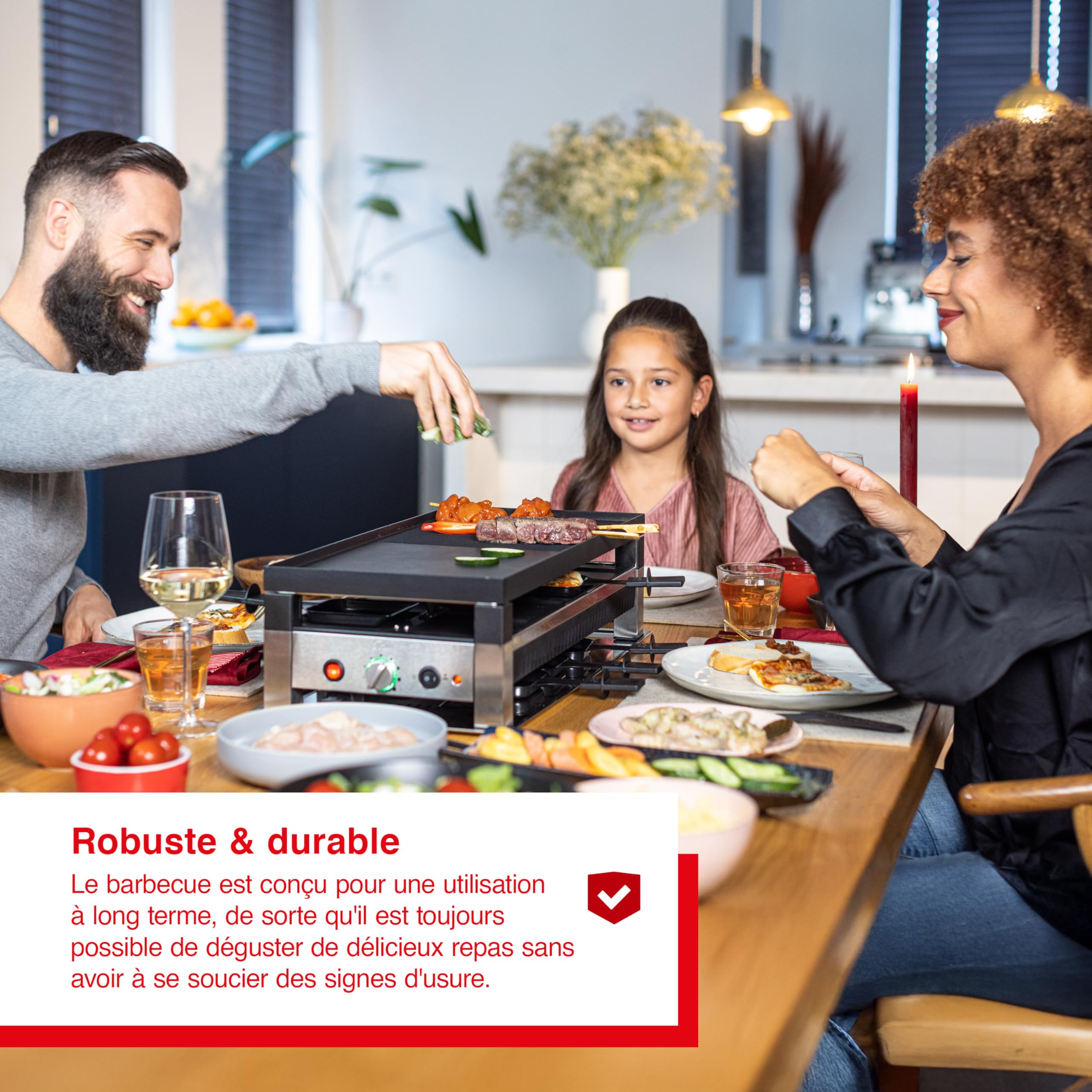 Solis Table Grill 791 5 en 1 Appareil à raclette pour 8 personnes – Raclette + grill de table + wok + grill à pizza + crêpes – Barbecue électrique – 1400 W – Acier inoxydable