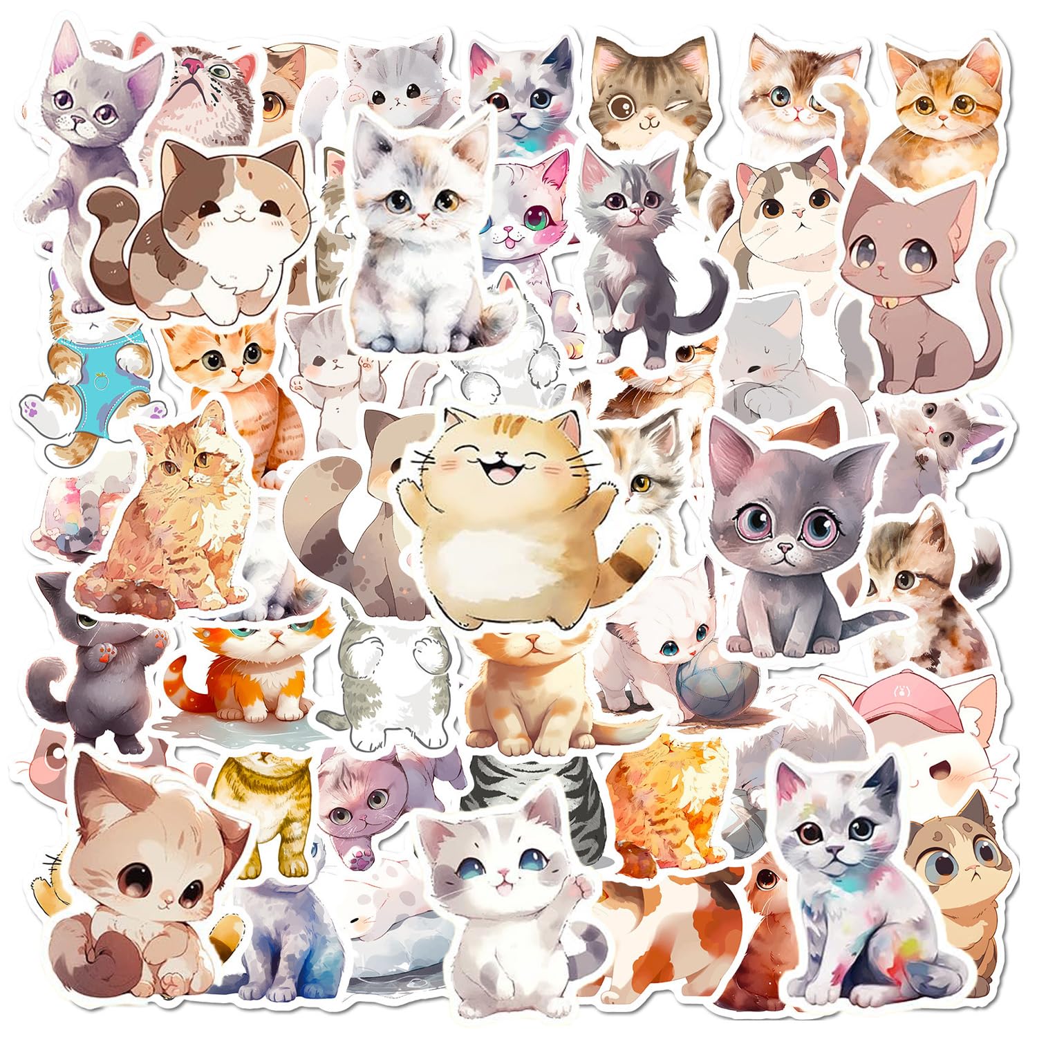 50 pegatinas de gato, juego de pegatinas de animales de dibujos animados, pegatinas para niños, pegatinas impermeables para fiestas, pegatinas lindas, adecuadas para diarios, computadoras, guitarras,