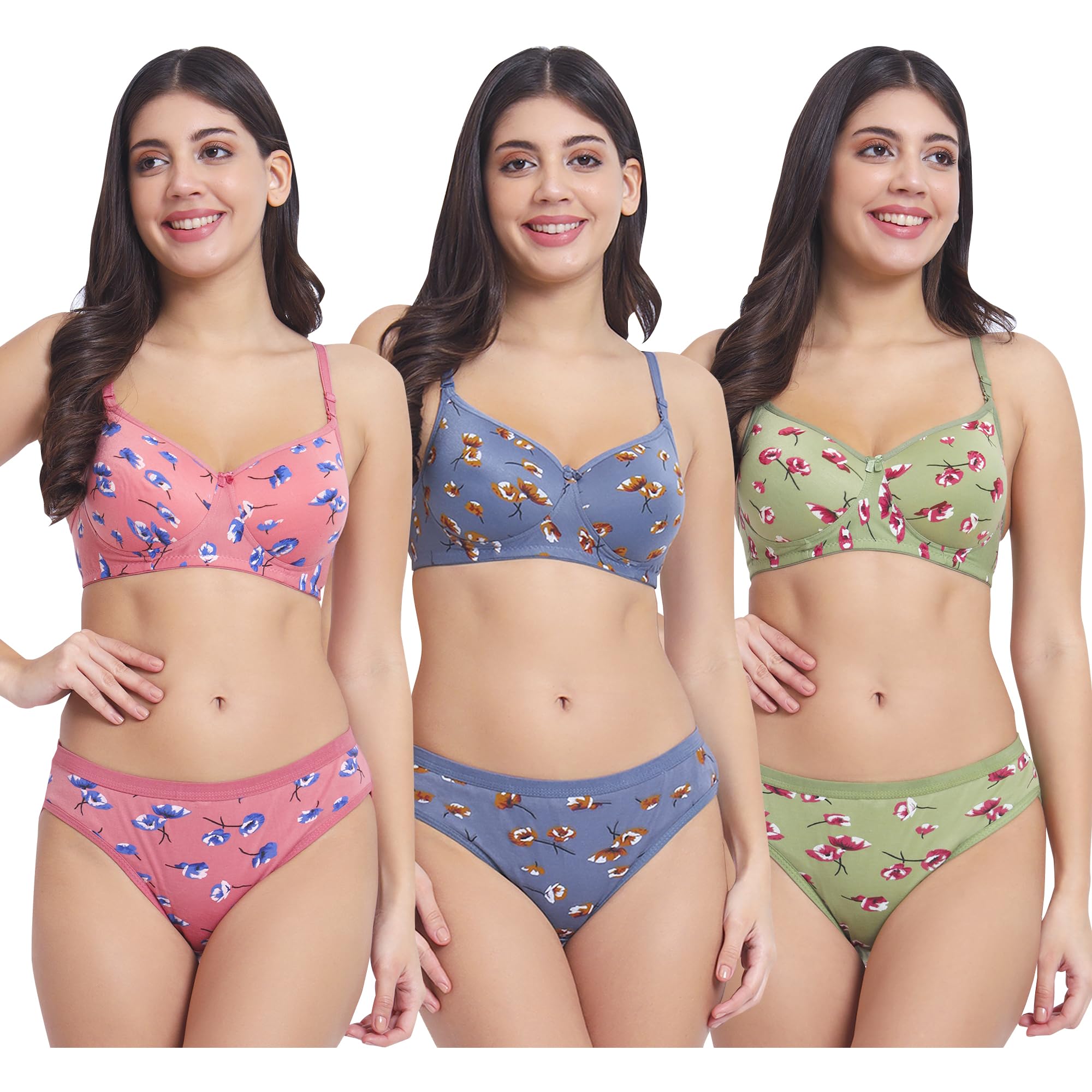 Women' s Premium Lightly Padded Bra Panty Set Pack of 3-image-43