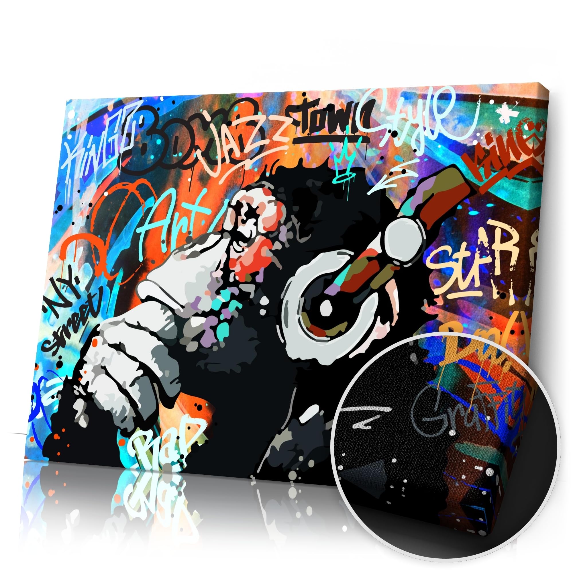 Artmazing | Quadro da parete XXL 120 x 80 cm su tela | Scimmia graffiti | Cornice in legno massello certificato FSC | Stampa artistica di qualità per soggiorno, camera da letto, cucina e ufficio