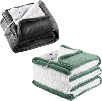 ESTINGO Electric Throw Blanket Heated Blanket Throw, 50"x60" Dark Grey & 62"x84" Green Bundle