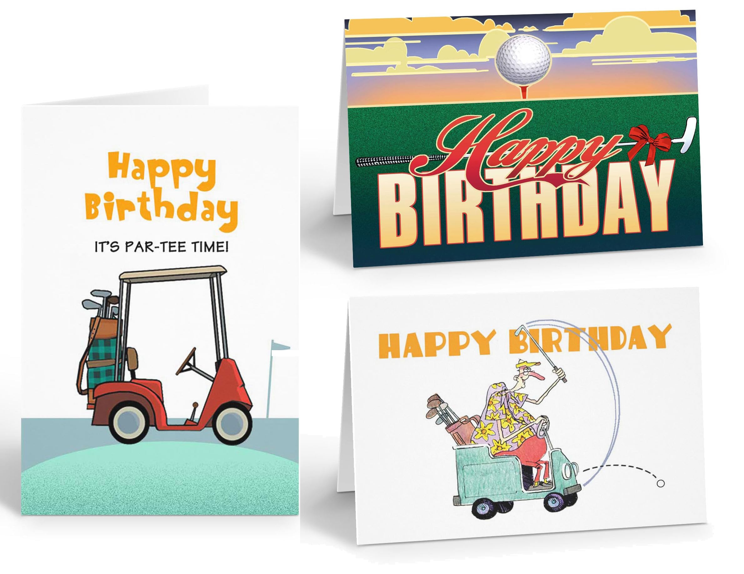 Stonehouse Collection Assorted Golf Birthday Card Set Fun Golf-Themed Designs with Carts & Tees 3 Cards with Envelopes Made in the USA