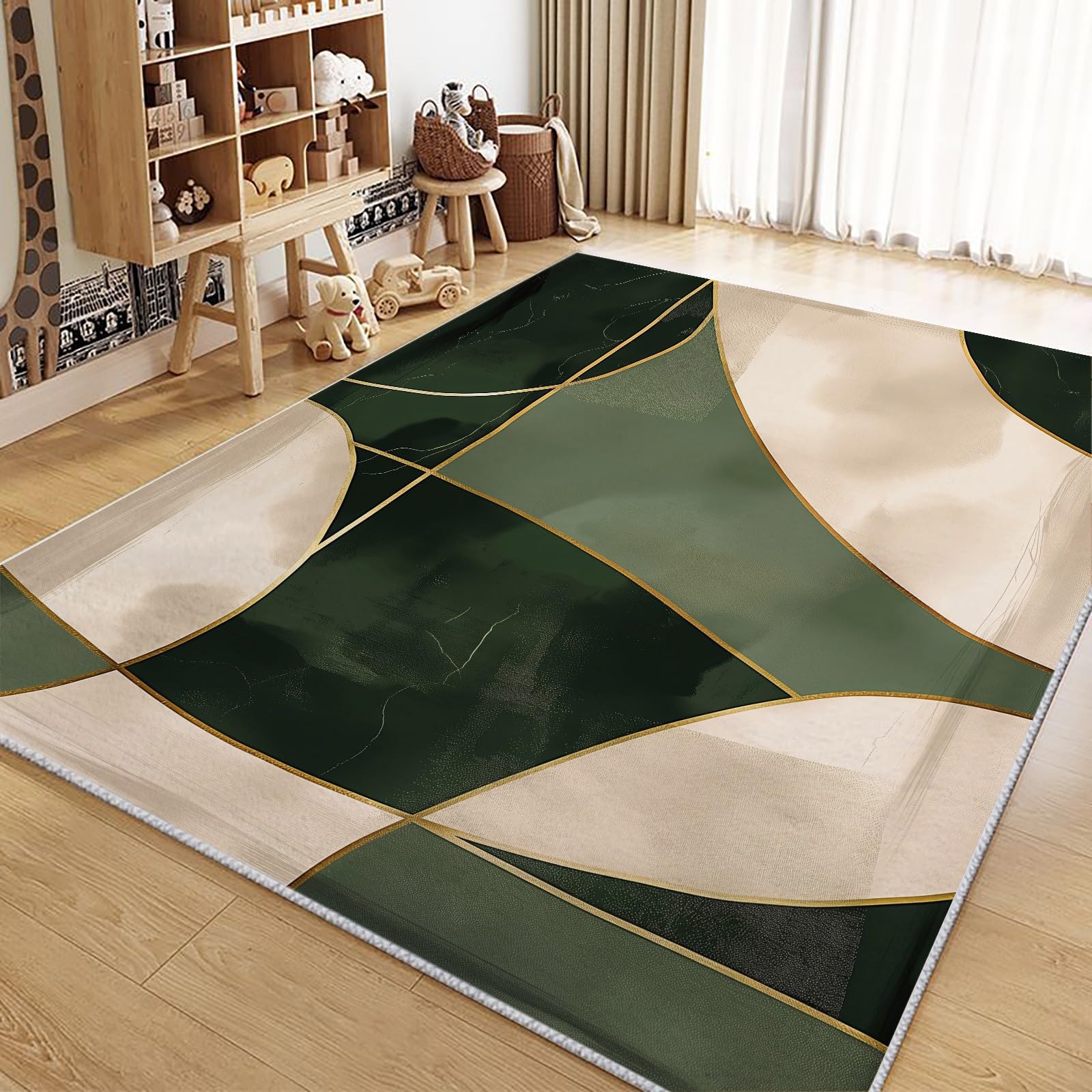 Teppich Läufer 120 x 170 cm Dunkelgrün Design, Minimalistische Abstrakte Streifen Kurzflor Teppich für Wohnzimmer Schlafzimmer Esszimmer Küche Flur Jugendzimmer - Weich Waschbarteppich Pflegeleicht