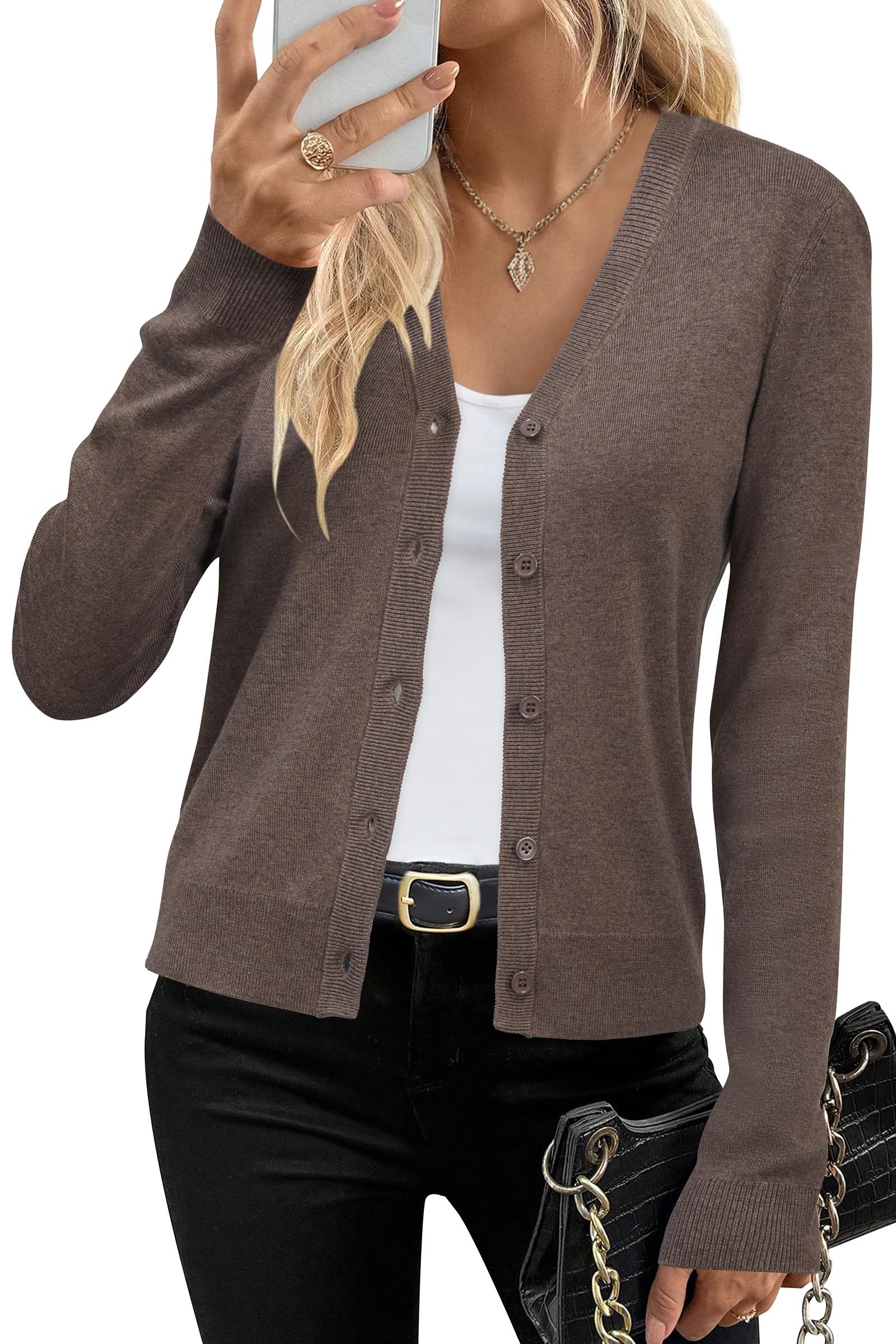Arach Cloz Womens Wool Blend Business Casual Cardigan Sweaters Tops
