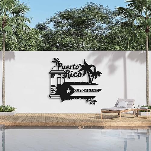 Miniatura 3 de Arte de pared de metal con bandera de Puerto Rico personalizado, luz LED, letrero de nombre personalizado para amantes de Puerto Rico, decoración de