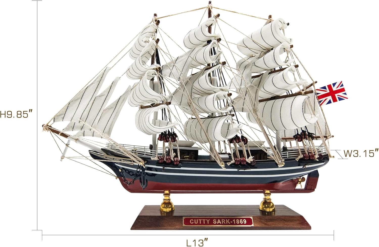 SAILINGSTORY Wooden Model Ship Clipper Cutty Sark 1/195 Scale Replica Ship Model Sailboat Decor Small