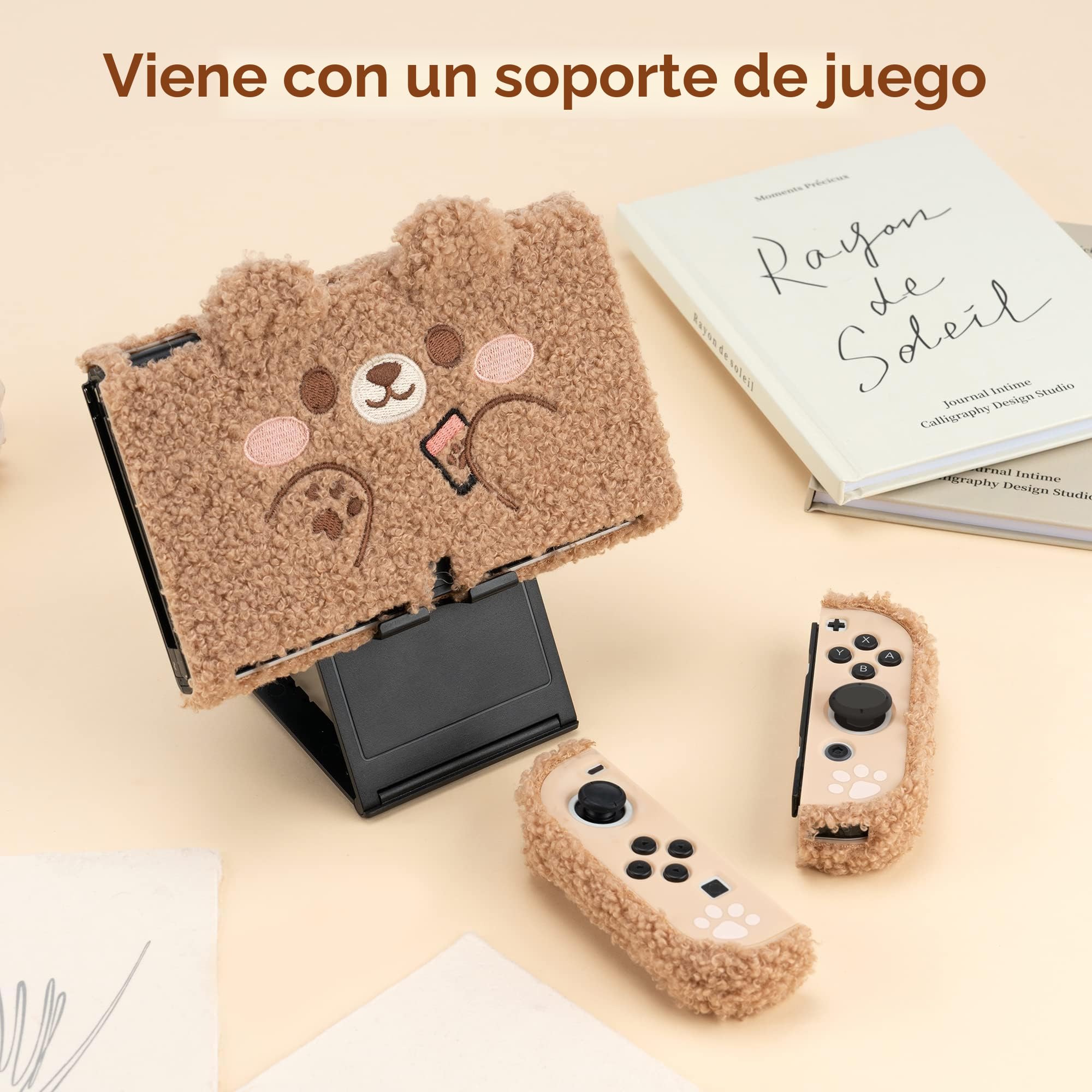 GeekShare Linda Funda Protectora de Felpa Compatible con Consola Switch OLED y Joy con - Absorción de Golpes y antiarañazos - Oso de Peluche