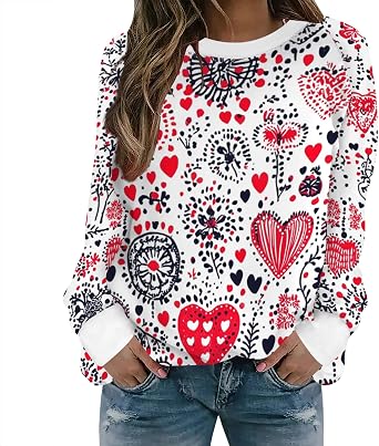 Womens Valentines Day Sweatshirt Funny Graphic Crewneck Pullover Tops Casual Loose Long Sleeve Tops Shirts