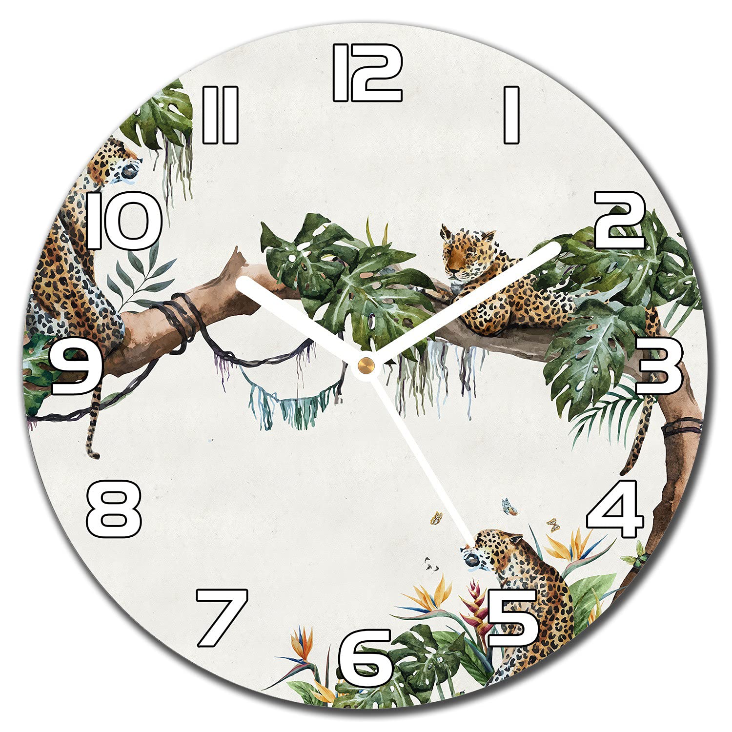 Horloge en Verre Guépards Floraux Coloray ⌀ 30 cm Moderne pour Salon
