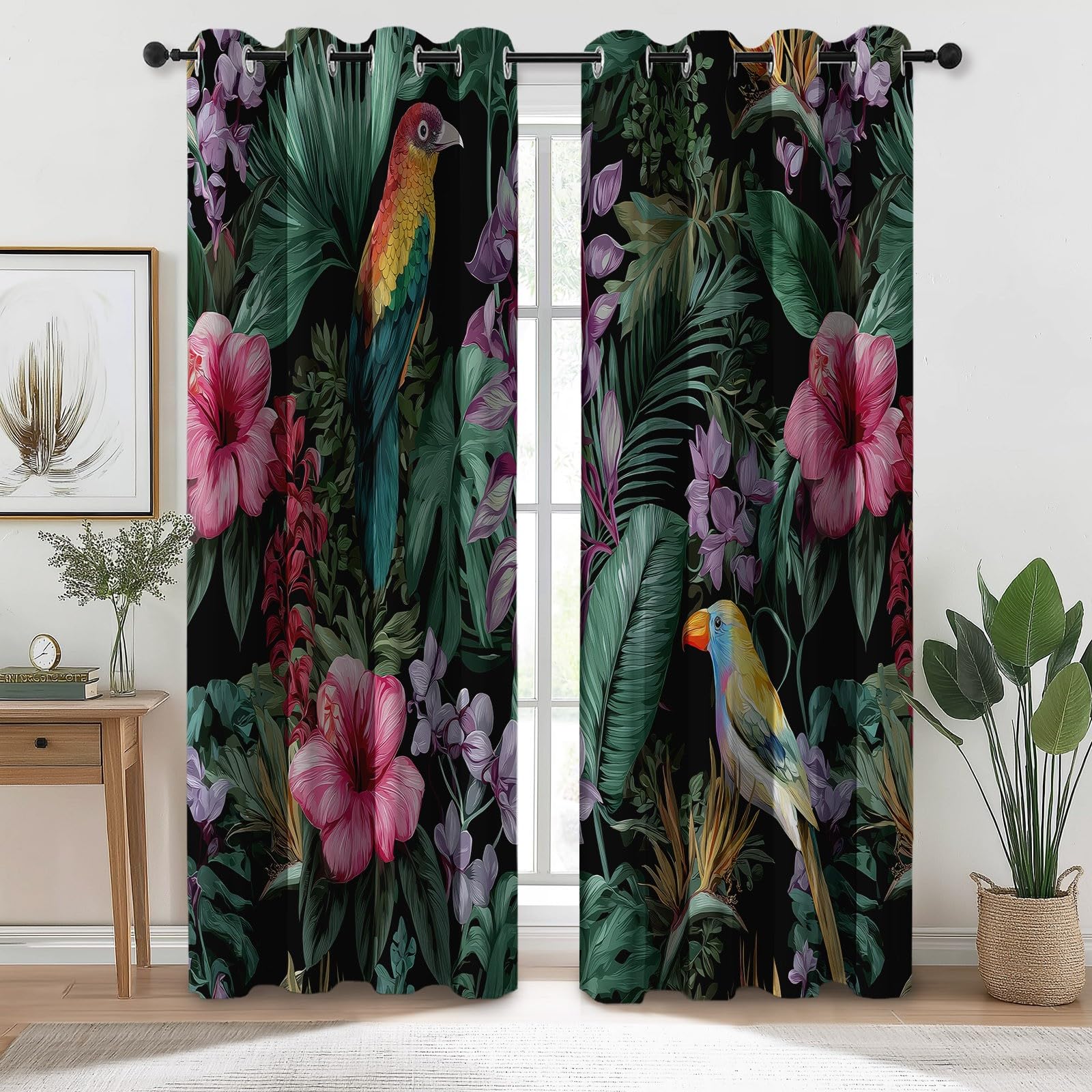 Generisch Vorhänge und Gardinen Blickdicht für Aquarell Natur Pflanzen, H215 x B110 cm (2er Pack) Ösenvorhänge für Wohnzimmer & Schlafzimmer, Mehrfarbig Verdunkelungsvorhänge mit Thermo-Kälteschutz