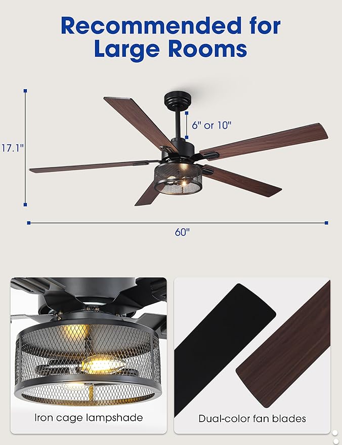 Ventilador de Techo 60 Pulgadas Con Luz y Control Remoto 120 miniatura 2