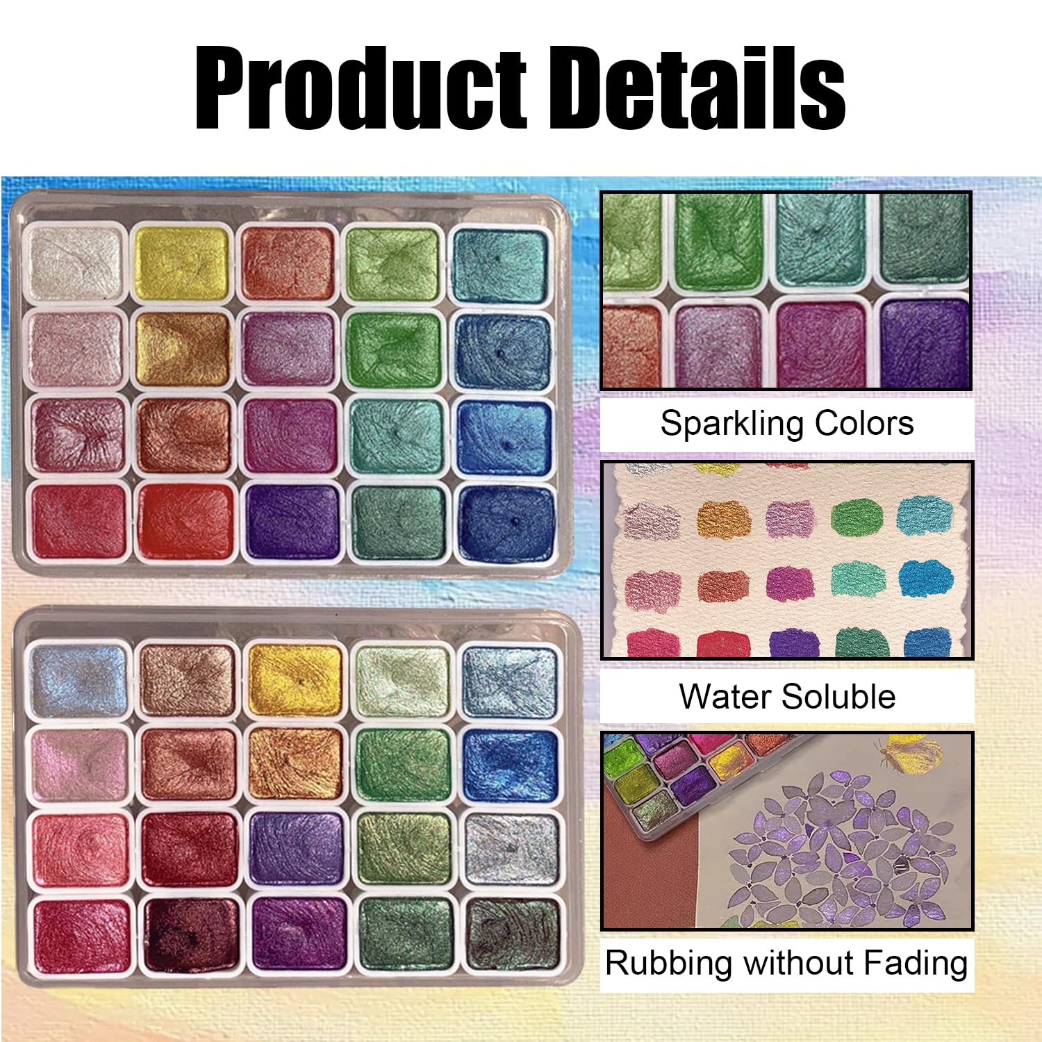 Onperpoe Set di 40 colori ad acquerello metallizzati luccicanti, set di pittura ad acquerello perlescente, scatola di pittura con glitter per artisti e amanti della pittura