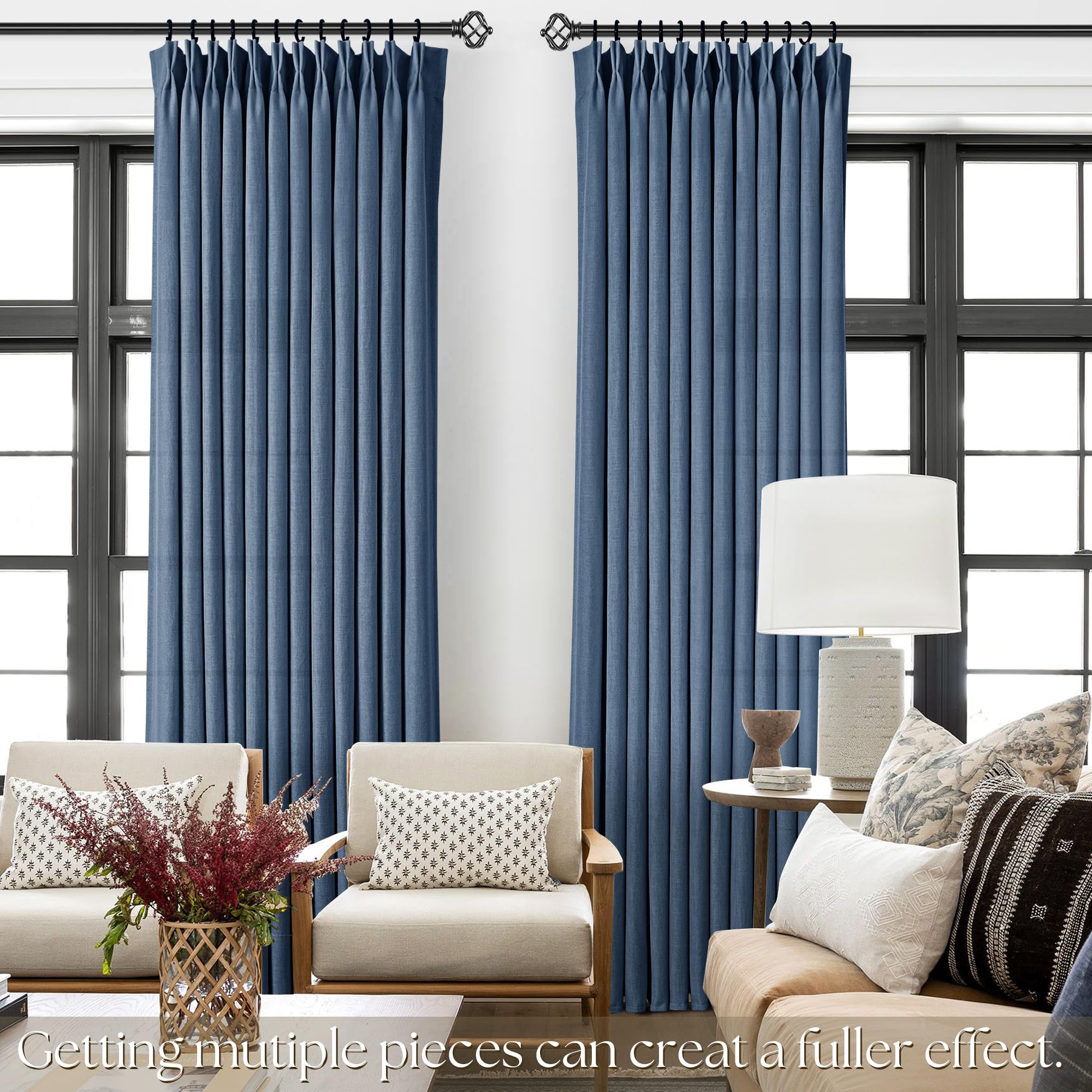 Amazon.com: Olepangi Pinch Pleated Navy Blue Linen Curtains 84