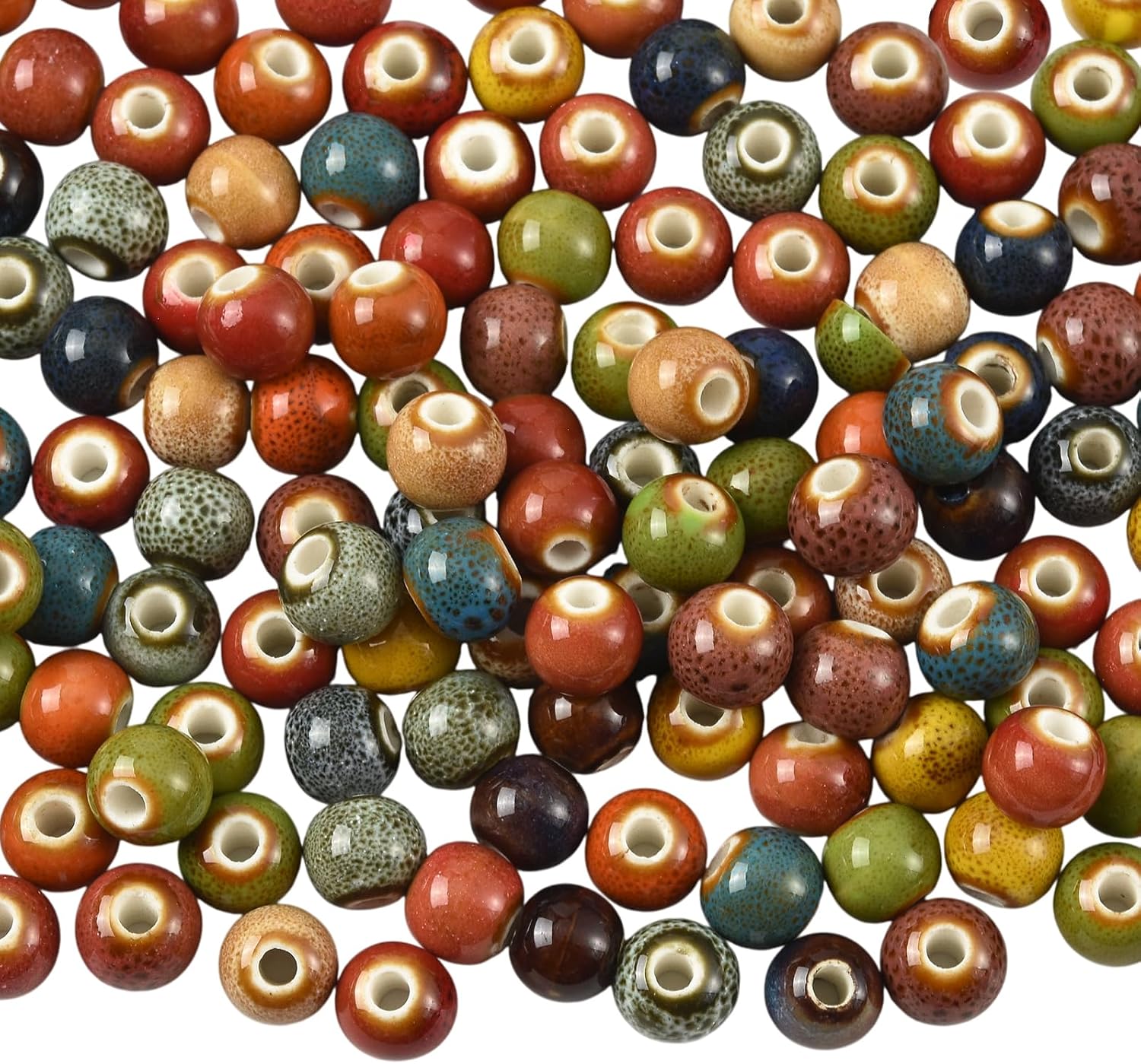 150Pcs 8mm Round Ceramic Beads for Jewelry Making Vintage Porcelain Beads for Bracelets Handmade Bright Glazed for DIY Earring Necklace Jewelry Making Crafts