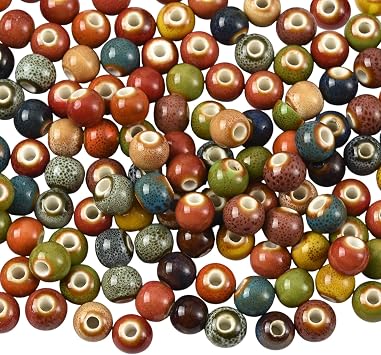 150Pcs 8mm Round Ceramic Beads for Jewelry Making Vintage Porcelain Beads for Bracelets Handmade Bright Glazed for DIY Earring Necklace Jewelry Making Crafts