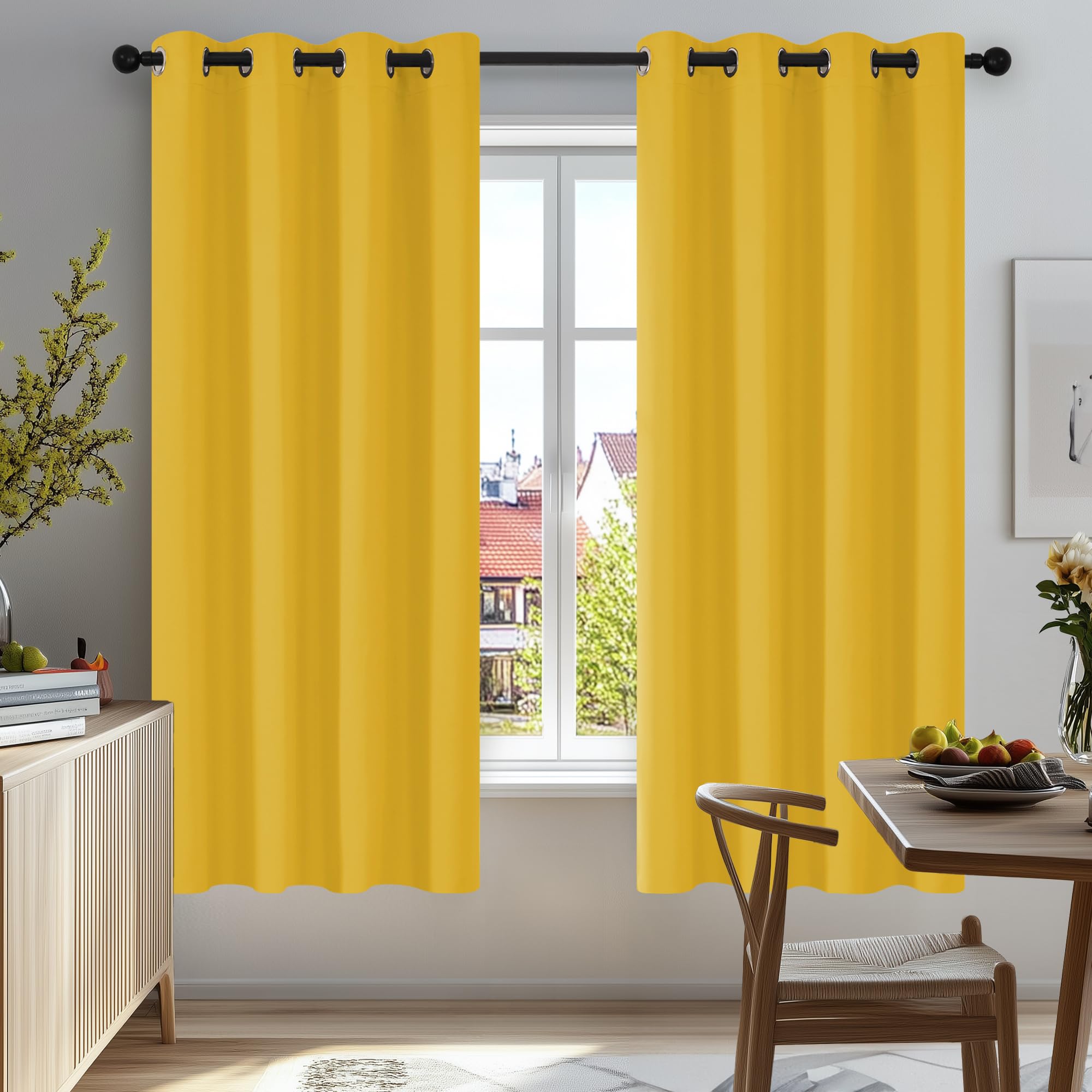 Deconovo Tende Oscuranti per Interni 2 Pezzi 210 CM Altezza, Tende Soggiorno Moderne Termiche per Cameretta Bambini, con Occhielli, 140x210 CM (Larghezza x Altezza), Giallo