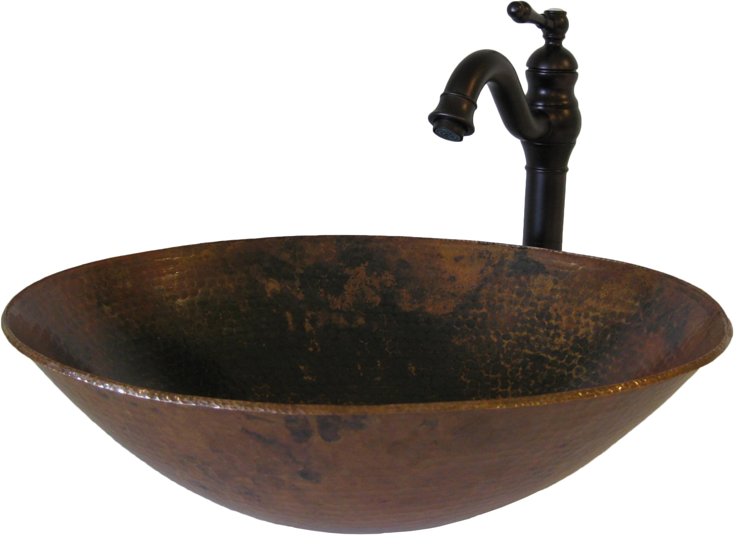 Novatto NSFC-CV03NA070ORB Bilboa Oval Copper Vessel in Natural Finish with Traditional Faucet and Strainer Drain