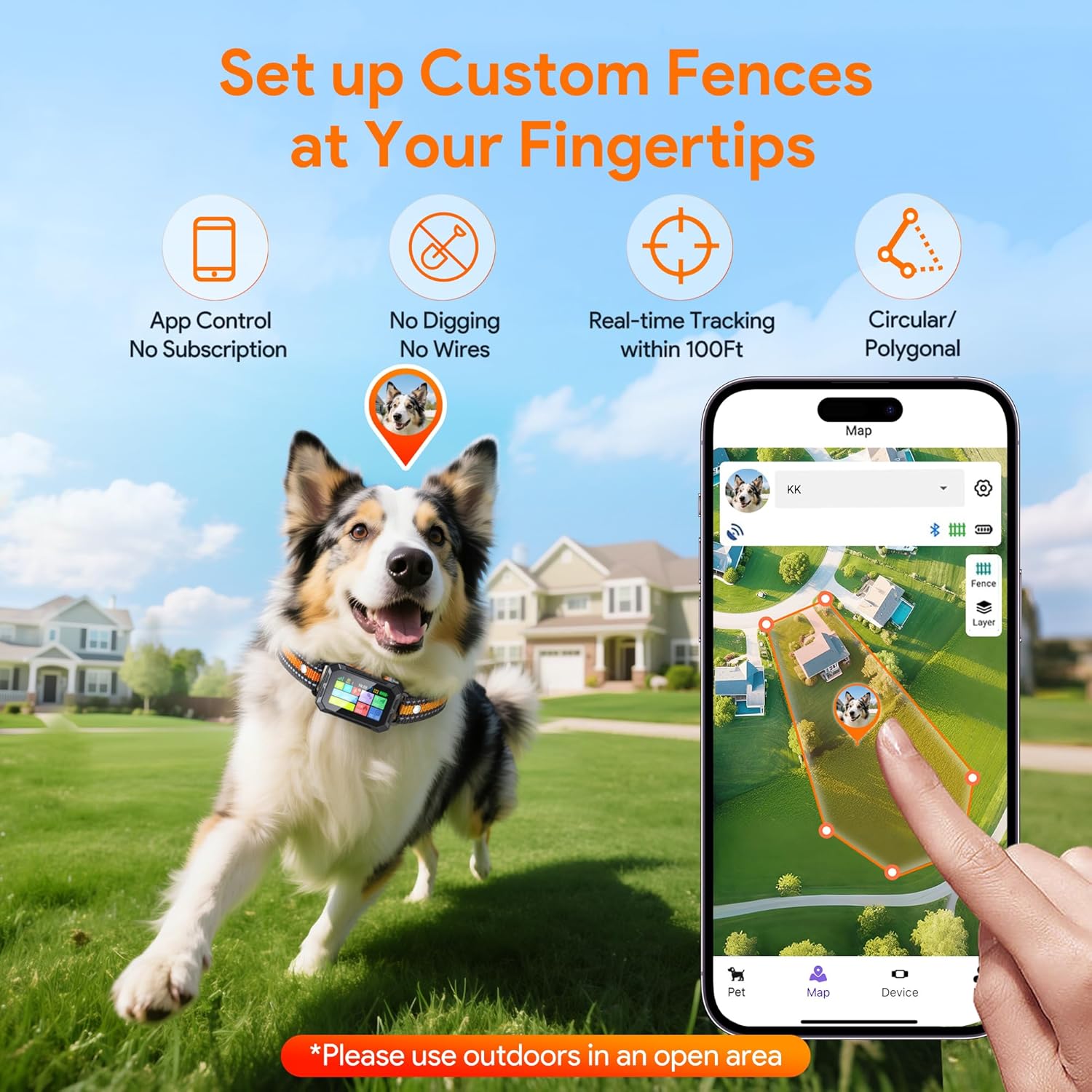 Meowant GPS Wireless Dog Fence &Training Collar with Remote, Free App, 82ft to 7000ft Electric Fence, Waterproof LCD Collar, 3 Training Modes, for Dogs Over 10Lbs, Outdoors