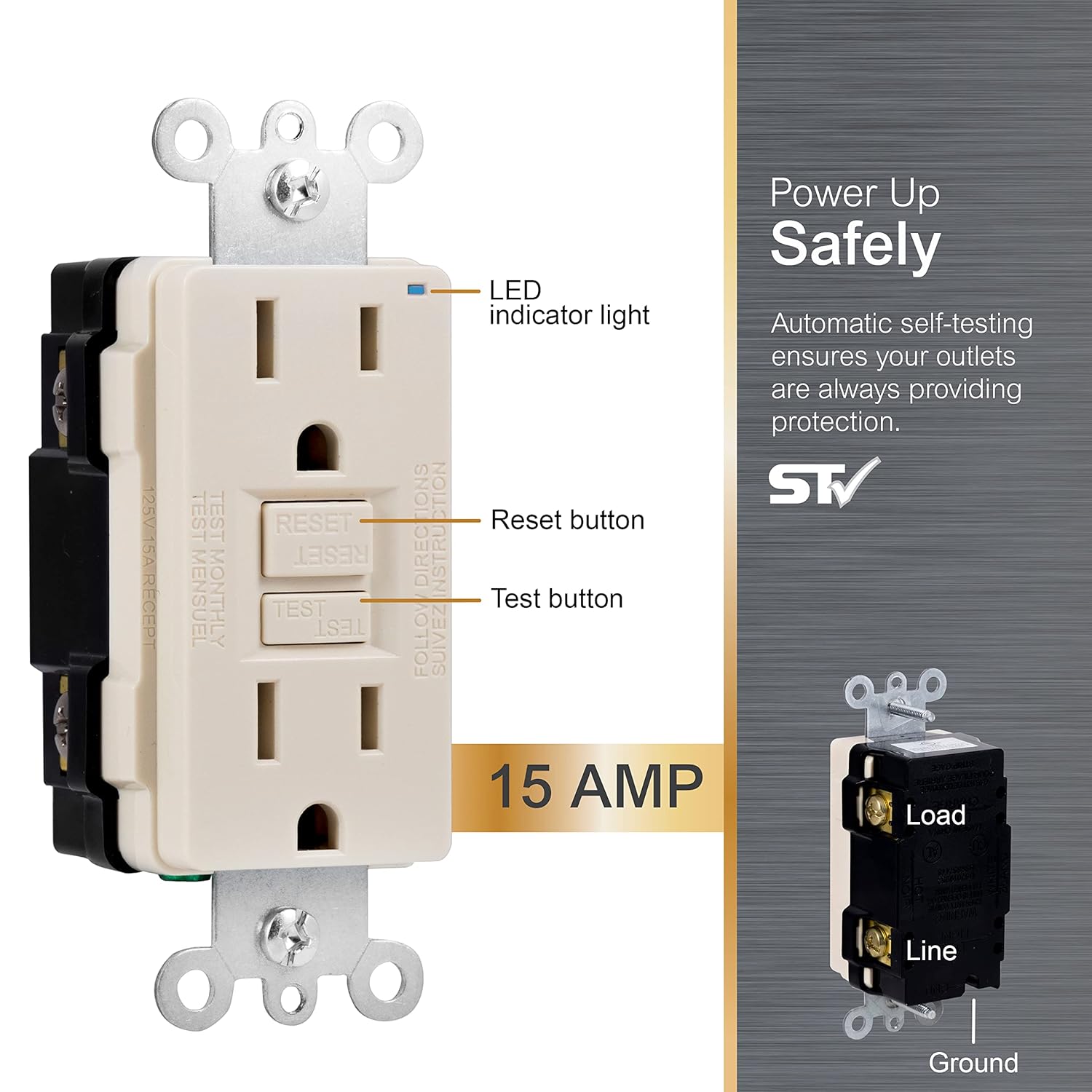 GE 15A GFCI Receptacle, Tamper Resistant, UL Listed, 120V, Self-Test, LED Indicator, NEC Compliant White, Wall Plate Not Included, 32075 : Industrial & Scientific