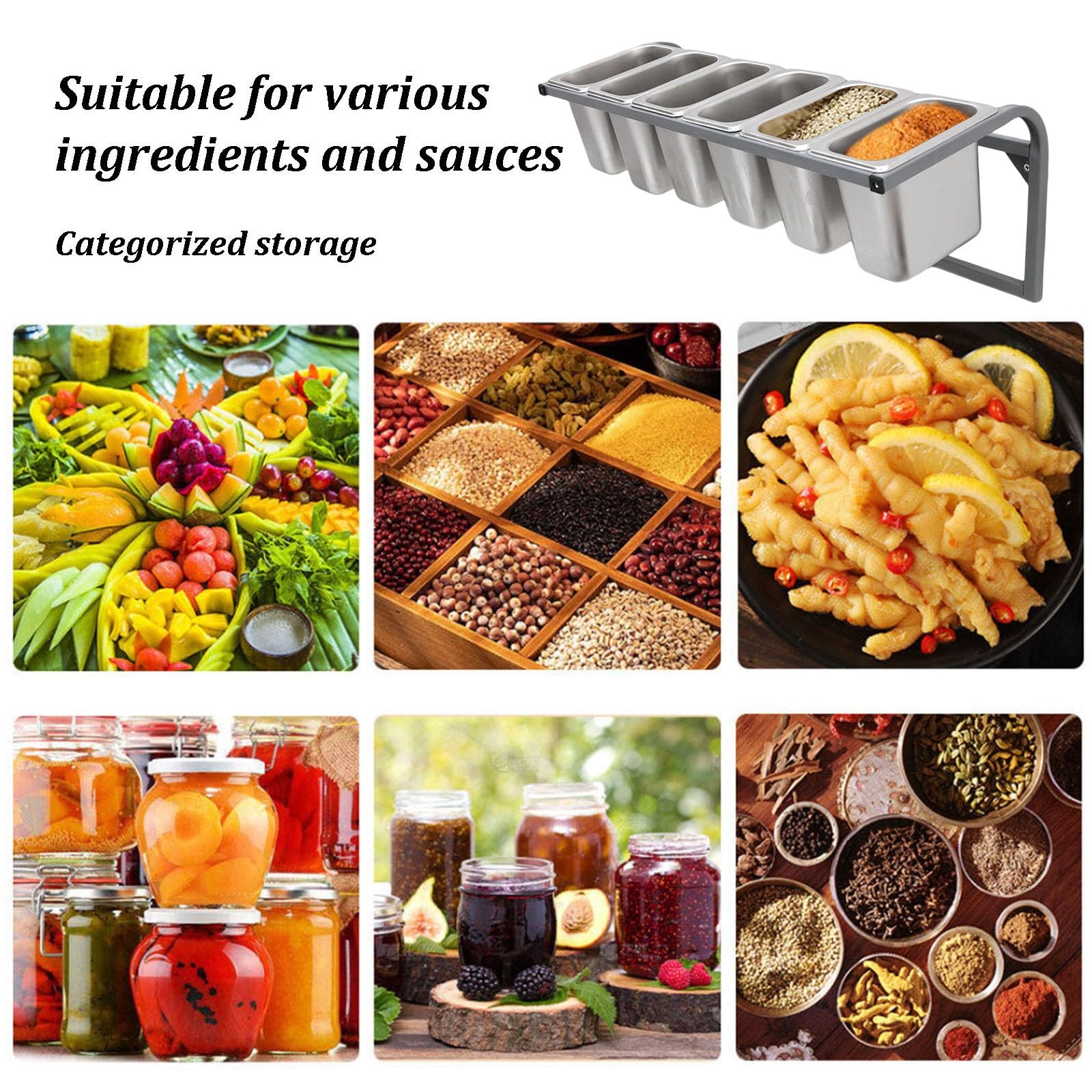 Distributore di condimenti per pizza, in acciaio inox, con coperchio e cucchiaio, grande contenitore da parete per cucina, buffet, ristorante