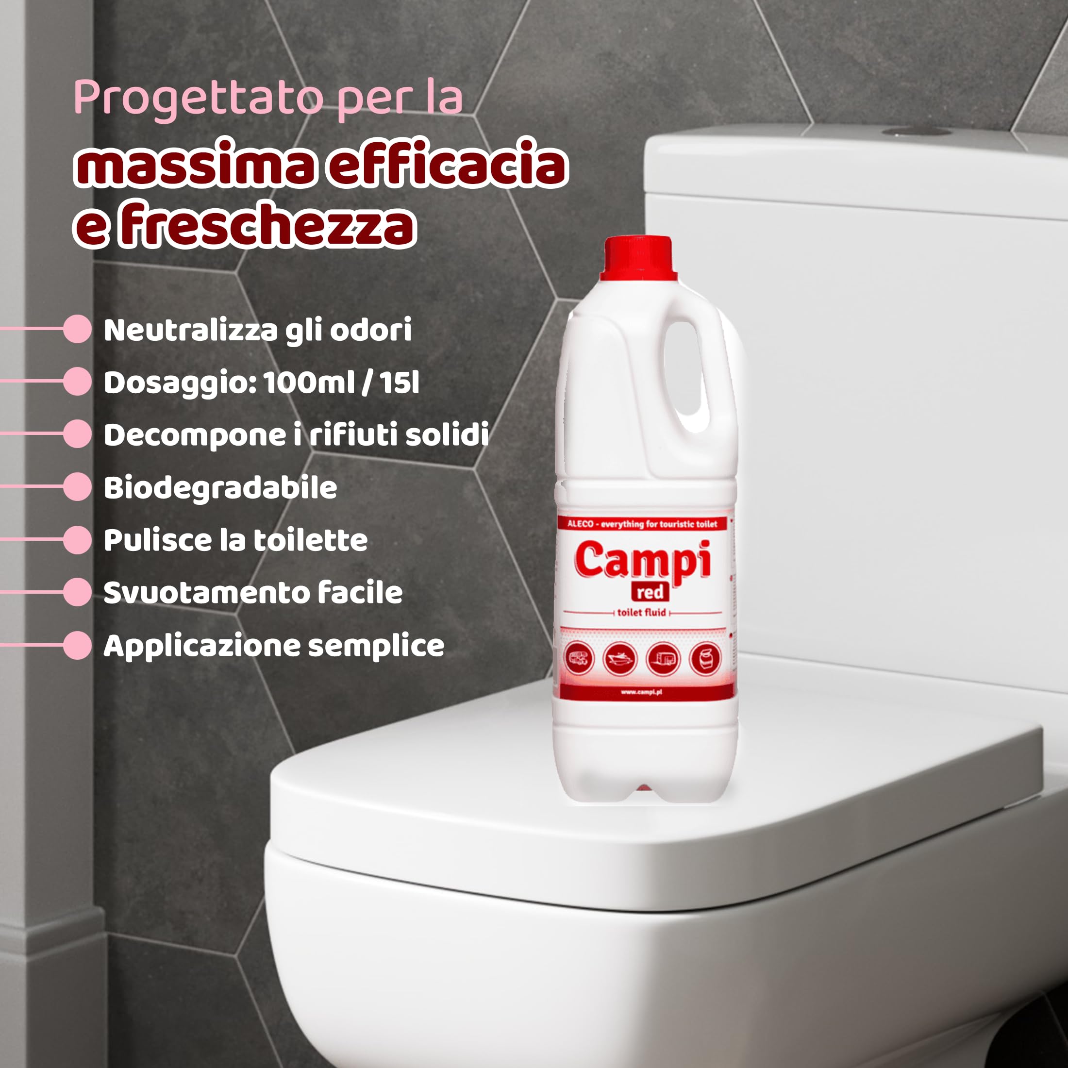 CAMPI Blue 2L + Red 2L + Carta Igienica – Set di Fluidi Chimici e Sanitari per WC da Campeggio – Additivo per WC per Serbatoi di Acque Dolci e di Scarico – Fluido per Roulotte e Barche