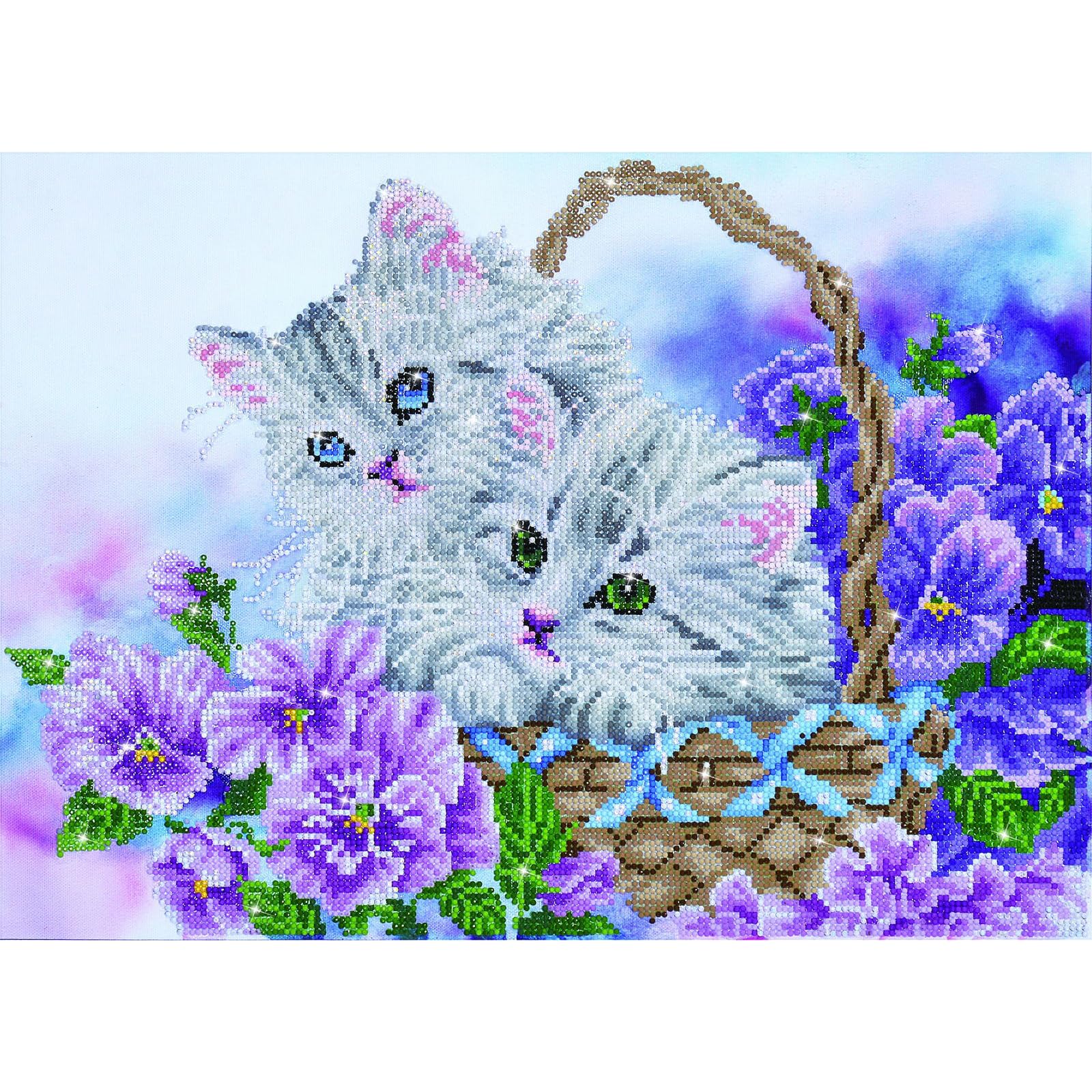 Diamond Dotz DD10-014 Kätzchen im Korb, ca. 52 x 38 cm groß, Diamond Painting, Malen mit Diamanten, funkelndes Bild zum Selbstgestalten, für Kinder und Erwachsene