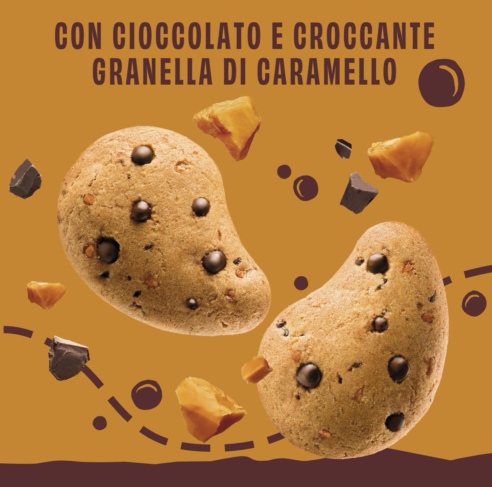 Pavesi Biscotti Frollini Gocciole Caramel, Biscotti da Colazione con Granella di Caramello e Gocce di Cioccolato Fondente, Senza Olio di Palma, 300 g (Confezione da 3)