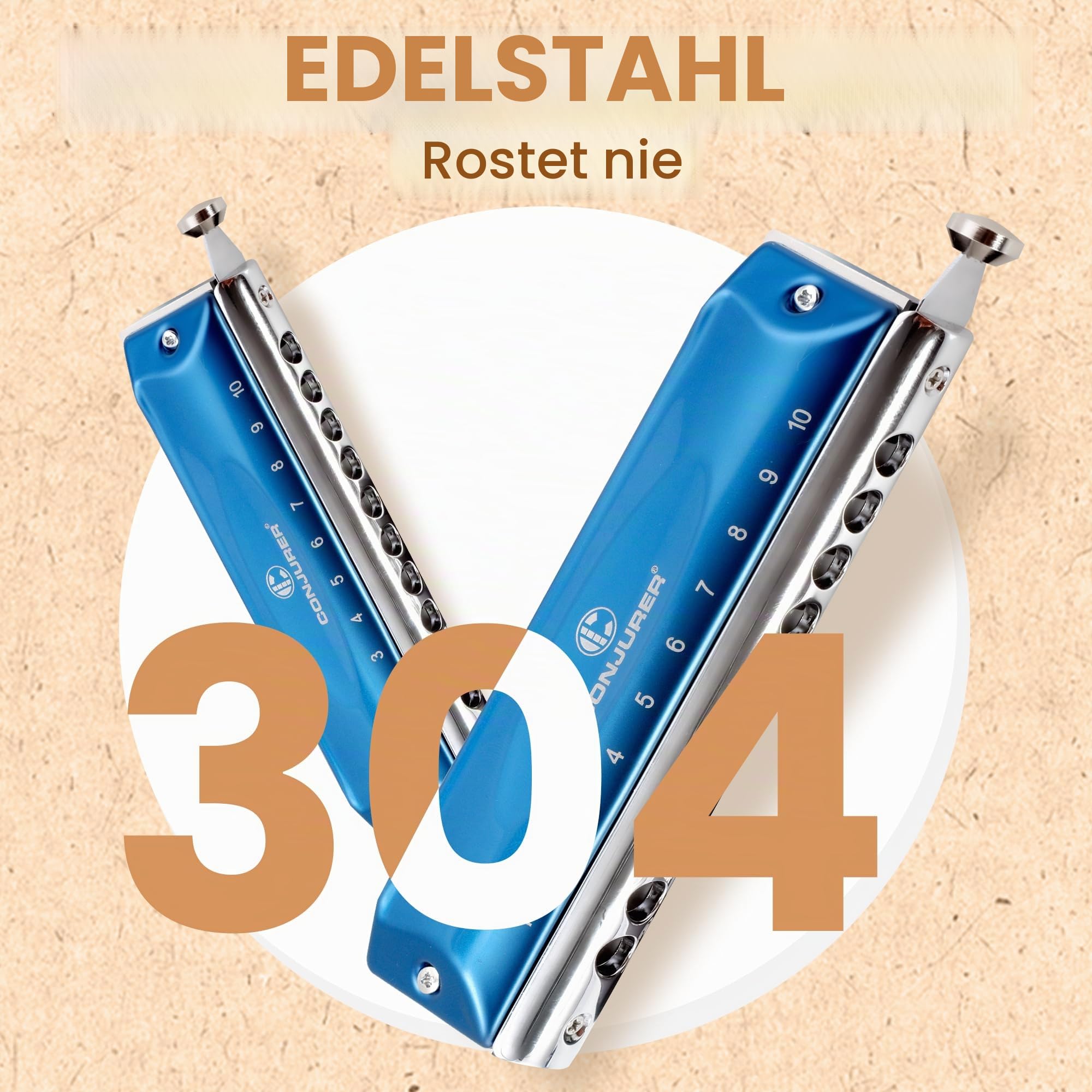 Conjurer Chromatische Mundharmonika C-Dur 10-Loch Harp Profiinstrument Harmonika Kinder& Anfänger Fortgeschrittene, Chromatic Harmonica mit Hervorragender Klang, 1040 C Dur, Blau