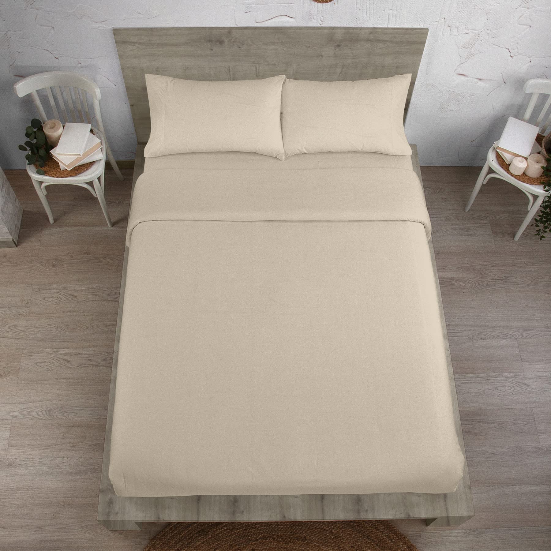 Juego de Funda nórdica de algodón orgánico Color Topo - Cama de 135/140 (3 Piezas) - Certificado Gots - Percal de 200 Hilos - Acabado en Doble Pespunte