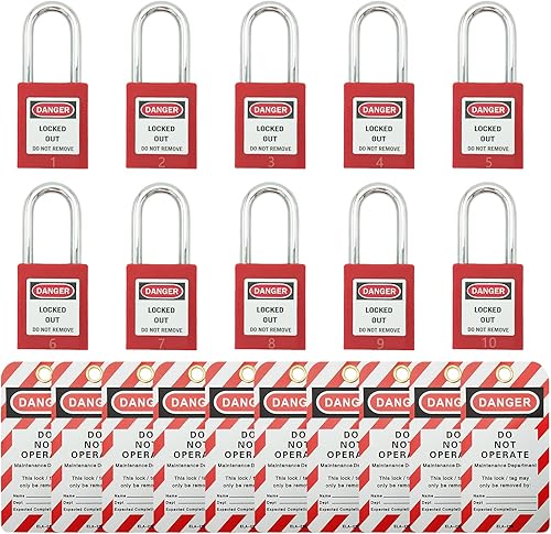SAFBY Bloqueo de etiquetado de bloqueo, 10 candados de seguridad OSHA Loto iguales y 10 etiquetas de bloqueo para estaciones y dispositivos de