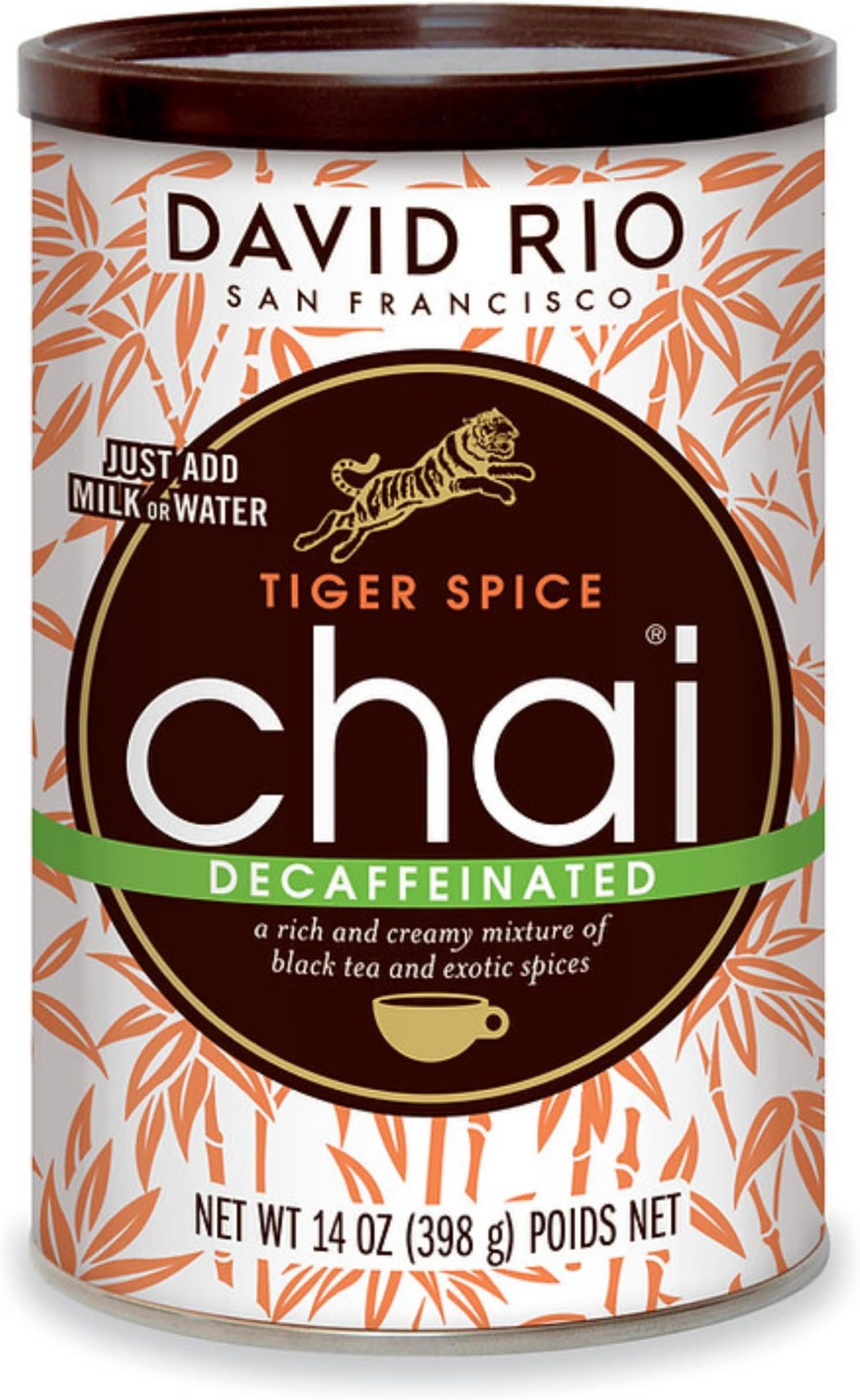 Tiger Spice Decaffeinated Chai Tea Latte Mix, 14 Oz, Decaf Black Tea, Organic Spices, Dairy Free, Serve Hot or Cold, Just Add Water or Milk, 14 Servings